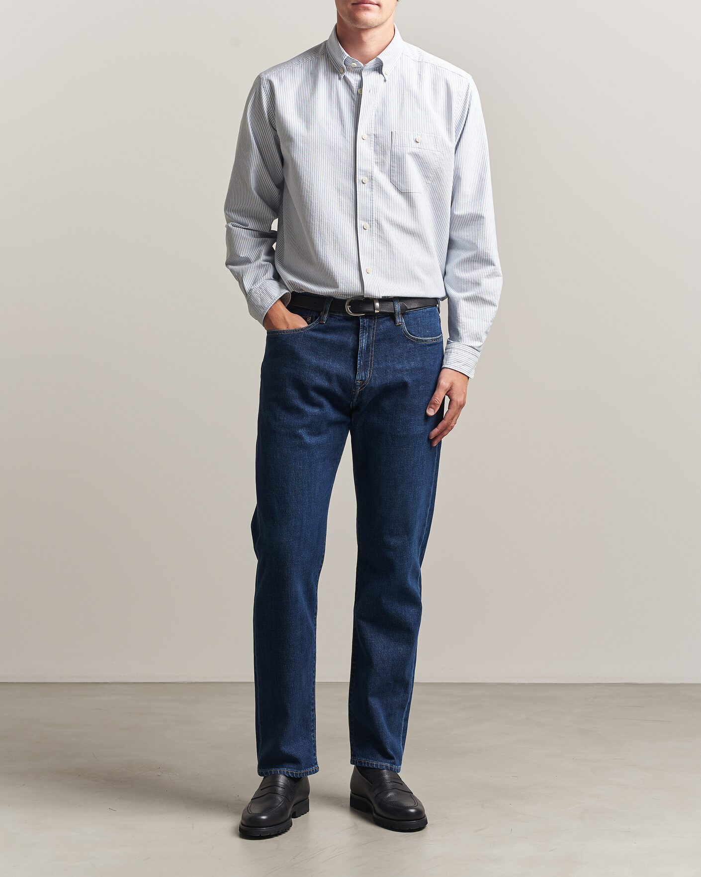 Herr | Skjortor | Eton | Regular Fit Ivy Oxford Striped Shirt Mid Blue