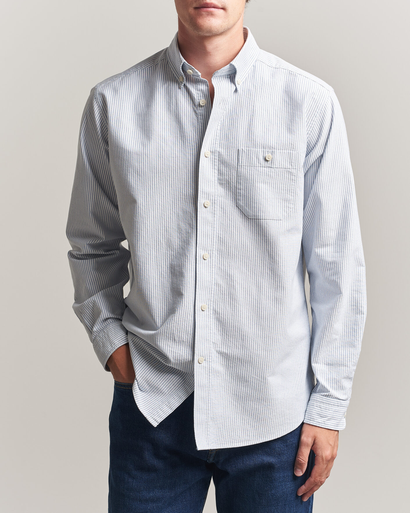 Herr | Skjortor | Eton | Regular Fit Ivy Oxford Striped Shirt Mid Blue