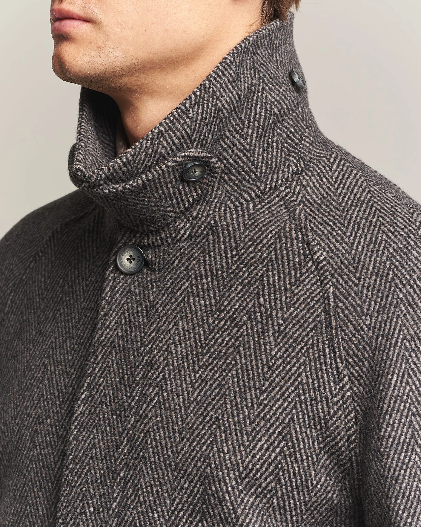 Herr | Jackor | Eton | Wool/Cashmere Herringbone Raglan Coat Dark Brown