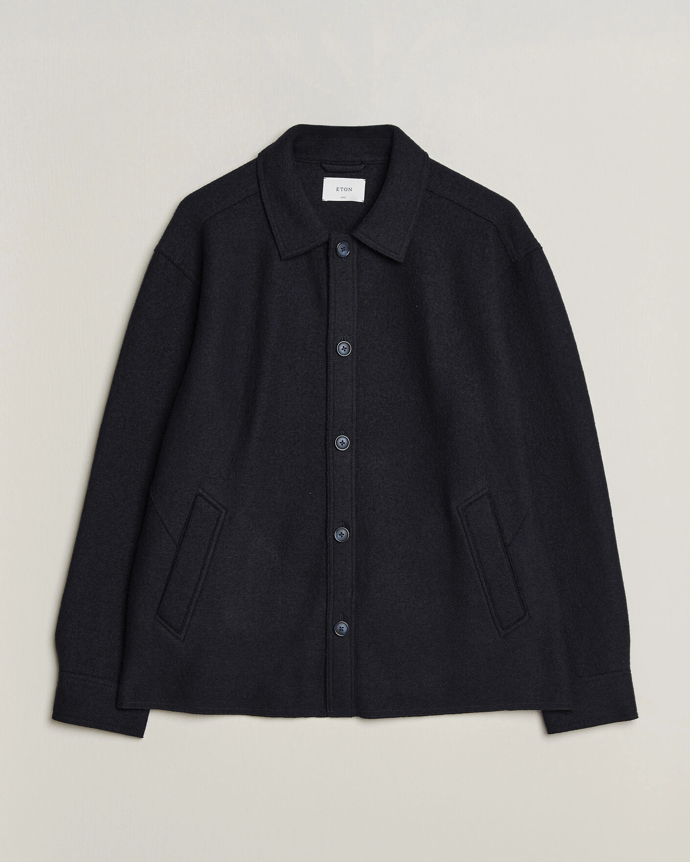 Herr | Jackor | Eton | Boiled Wool Shirt Jacket Navy Blue