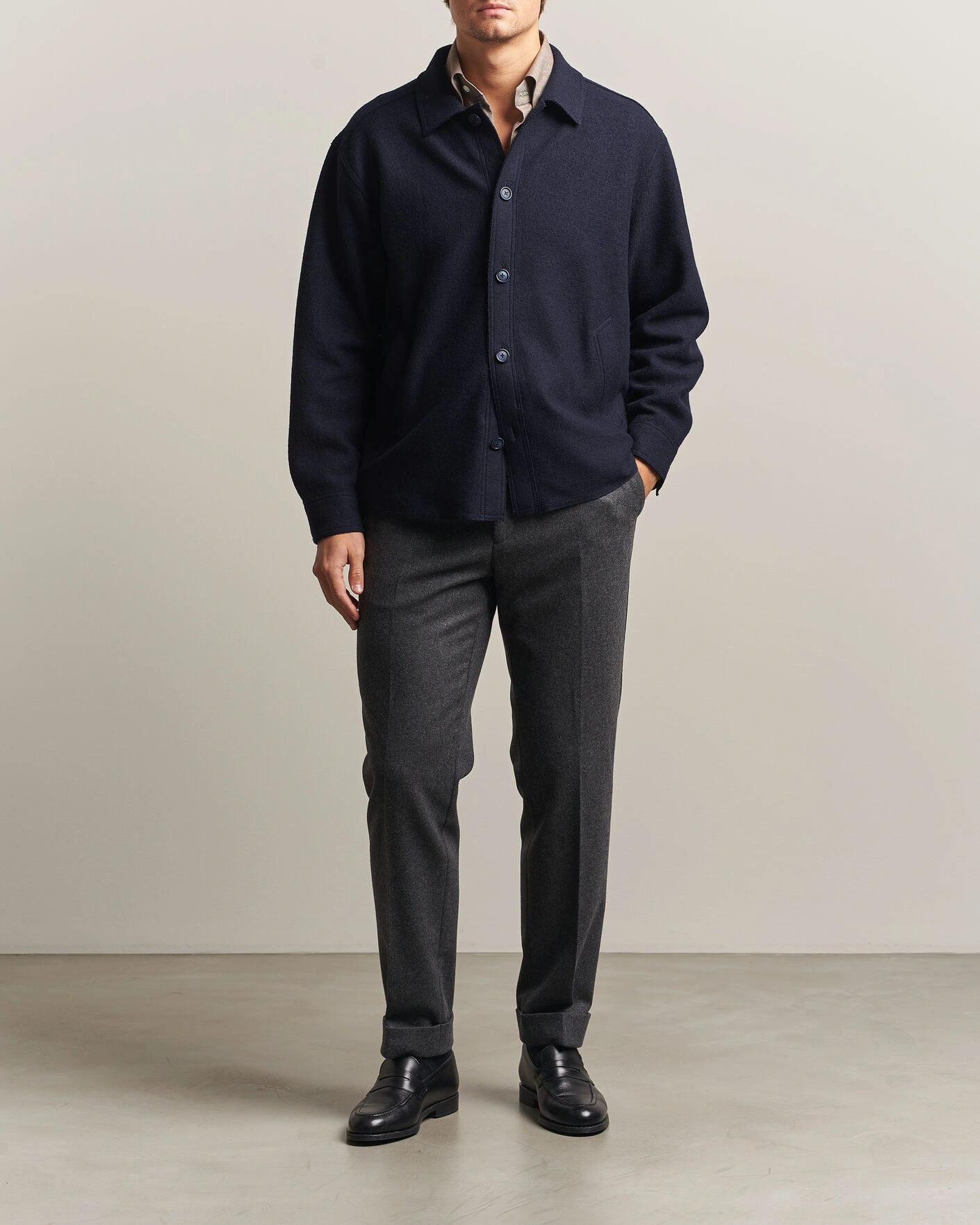Herr | Jackor | Eton | Boiled Wool Shirt Jacket Navy Blue