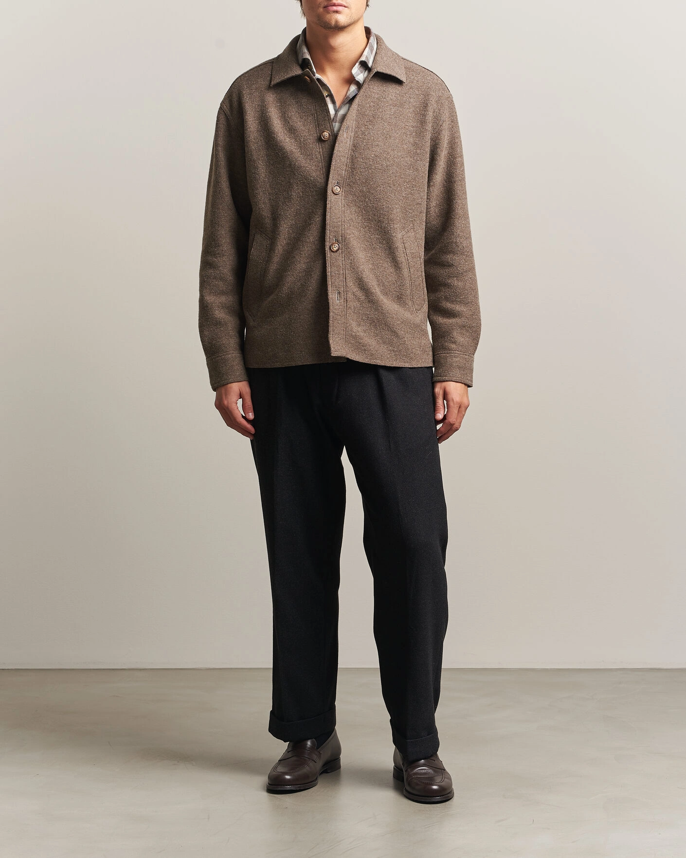 Herr | Jackor | Eton | Boiled Wool Shirt Jacket Brown