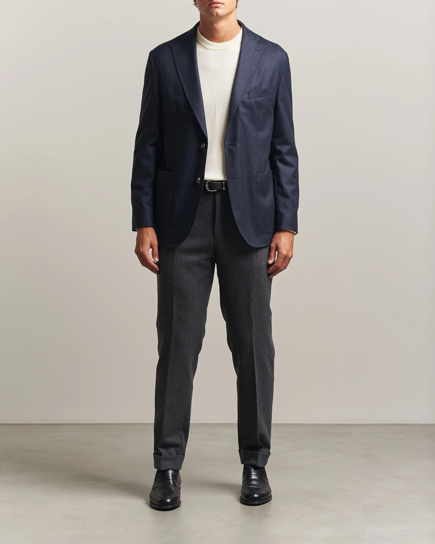 Herr | Kavajer | Eton | Wool Flannel Soft Jacket Navy Blue