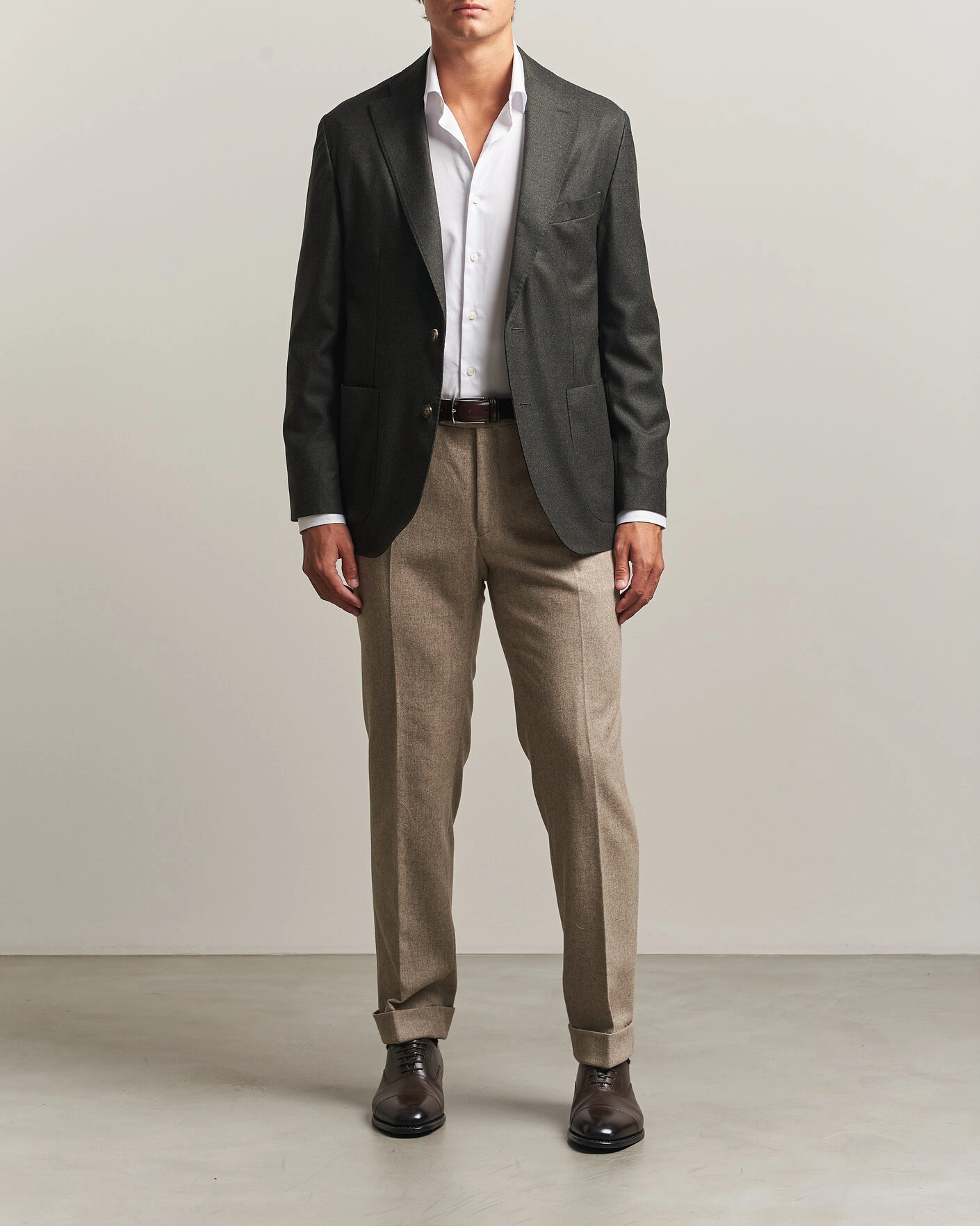 Herr | Kavajer | Eton | Wool Flannel Soft Jacket Dark Green