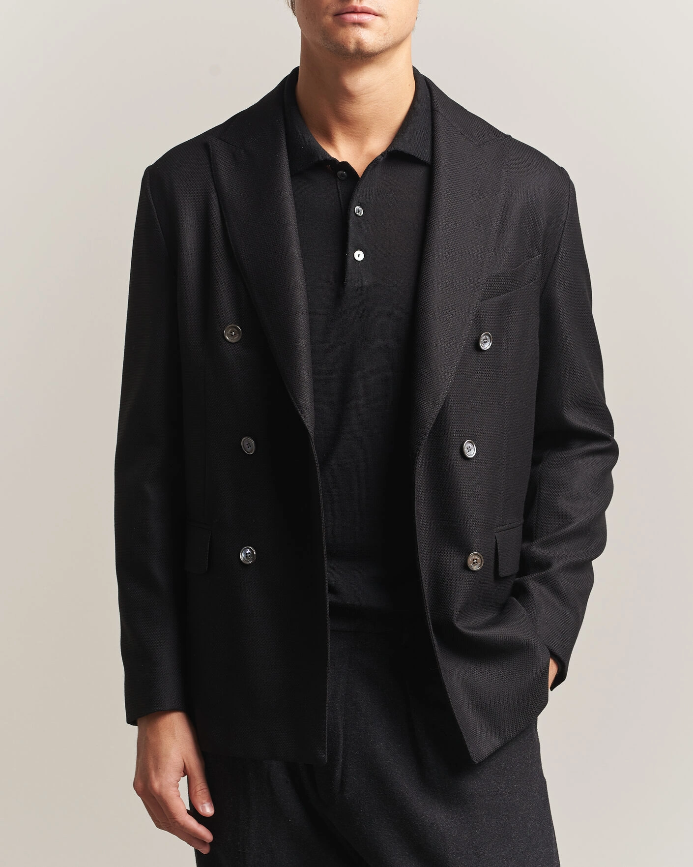 Herr | Kavajer | Eton | Double Breasted Hopsack Soft jacket Black