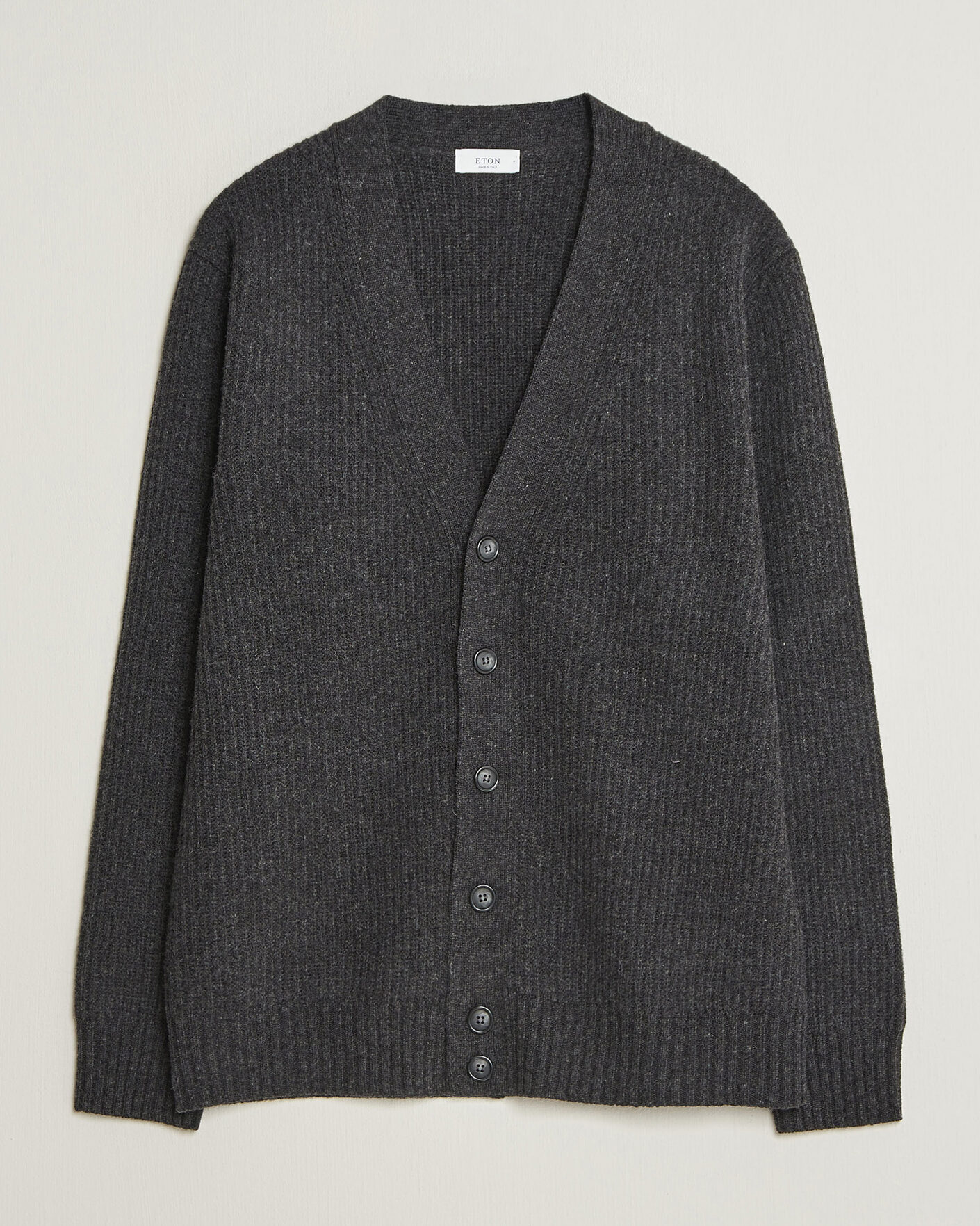 Herr | Tröjor | Eton | Merino Wool Rib Cardigan Dark Grey