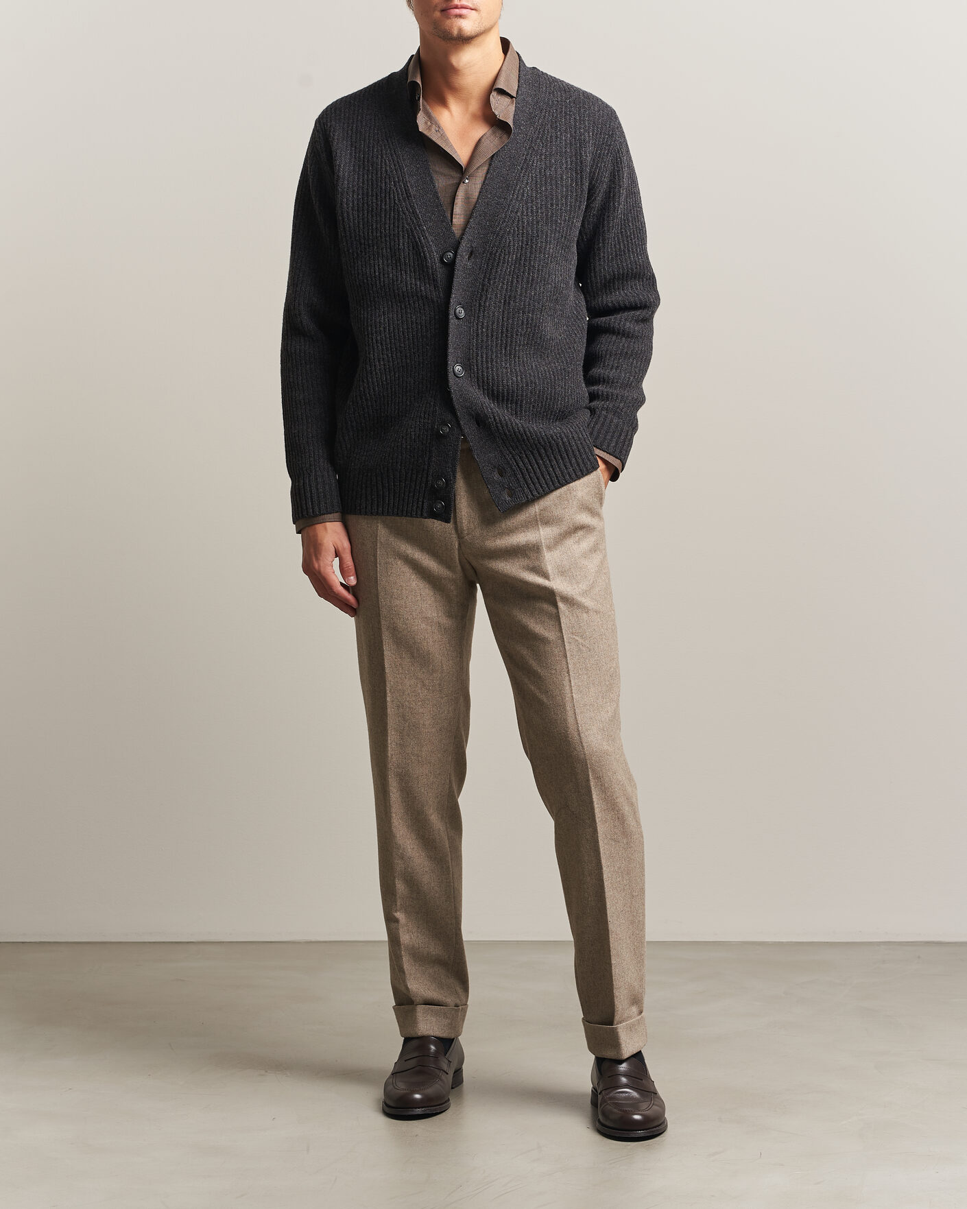 Herr | Tröjor | Eton | Merino Wool Rib Cardigan Dark Grey