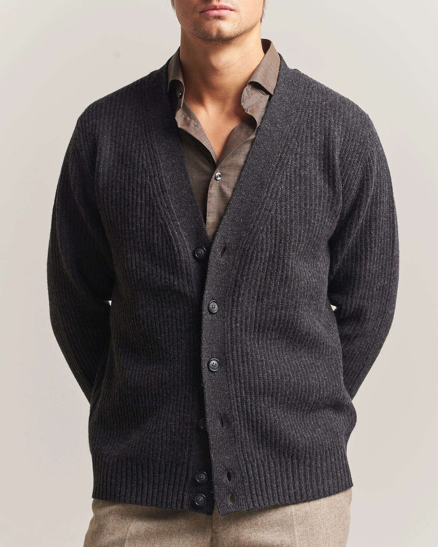 Herr | Tröjor | Eton | Merino Wool Rib Cardigan Dark Grey