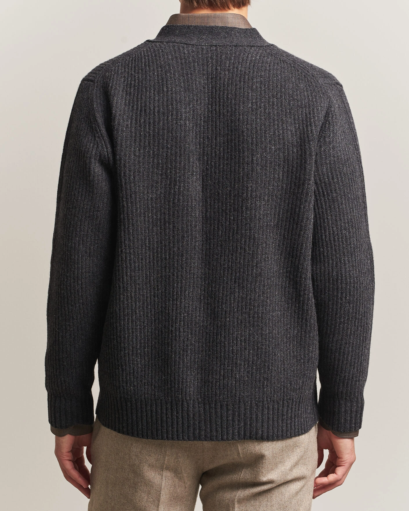 Herr | Tröjor | Eton | Merino Wool Rib Cardigan Dark Grey