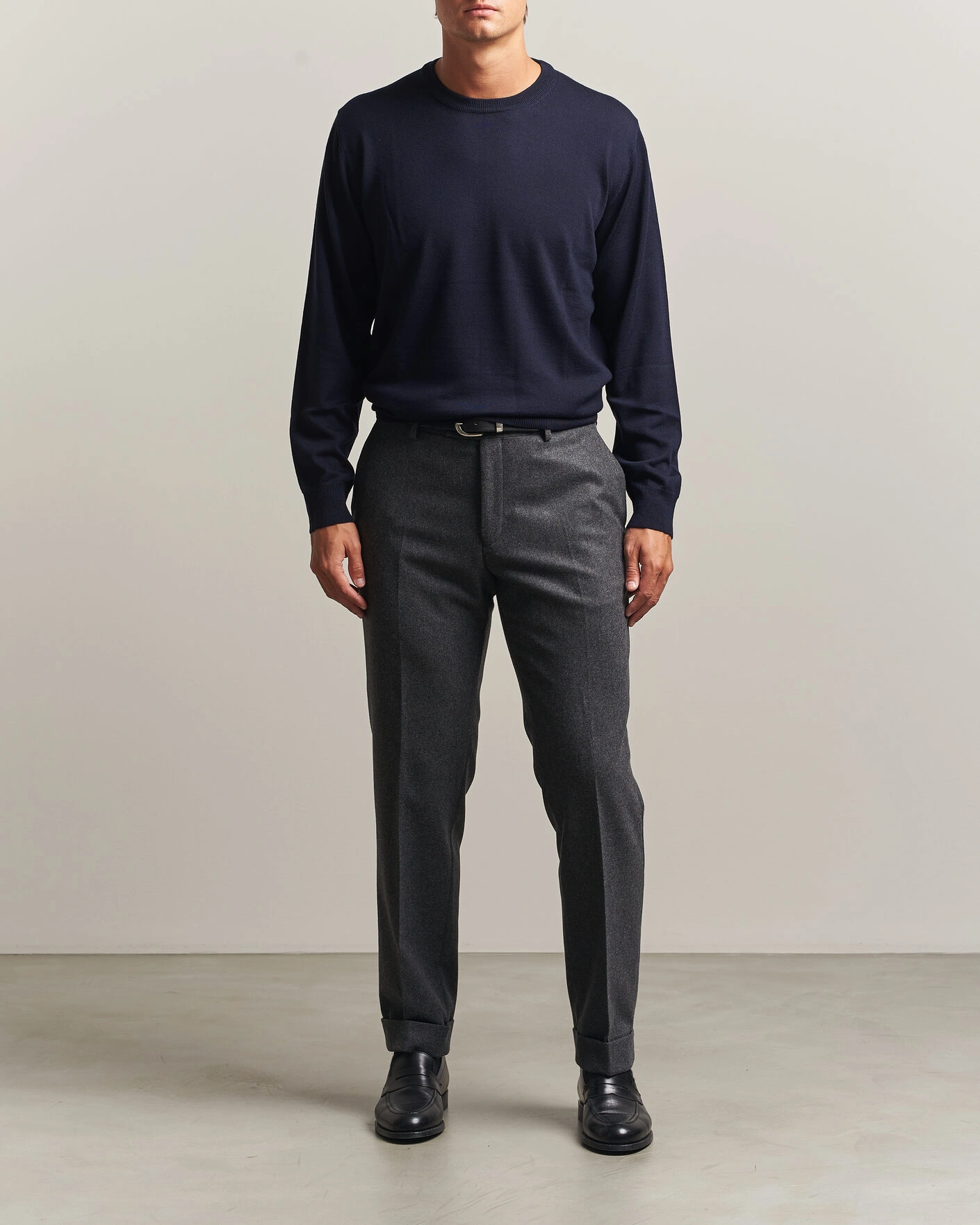 Herr | Tröjor | Eton | Merino Wool Knitted Crew Neck Navy Blue