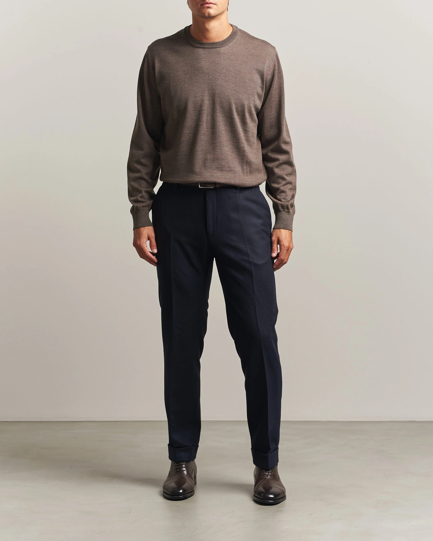 Herr | Tröjor | Eton | Merino Wool Knitted Crew Neck Dark Brown