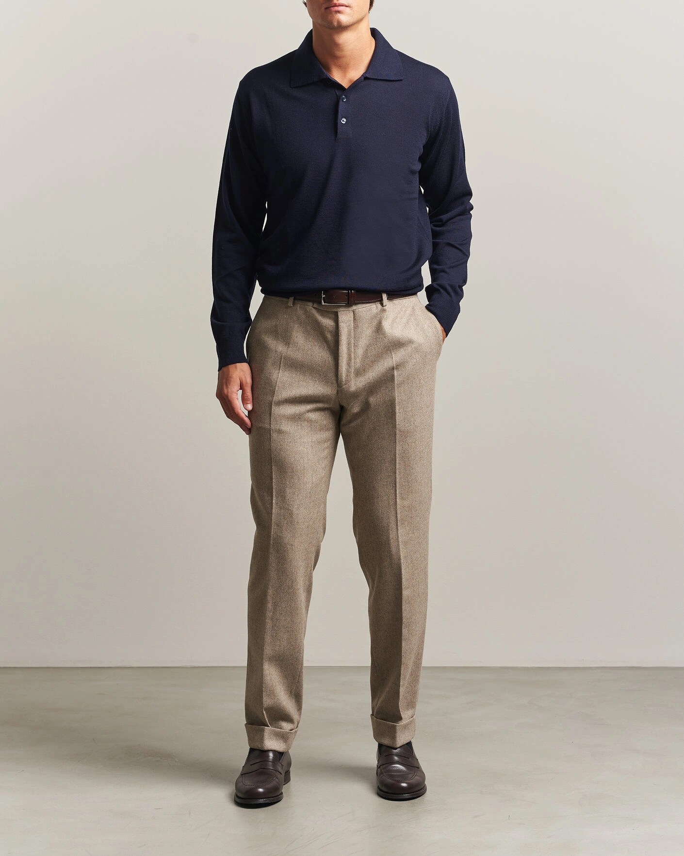 Herr | Tröjor | Eton | Merino Wool Knitted Polo Navy Blue