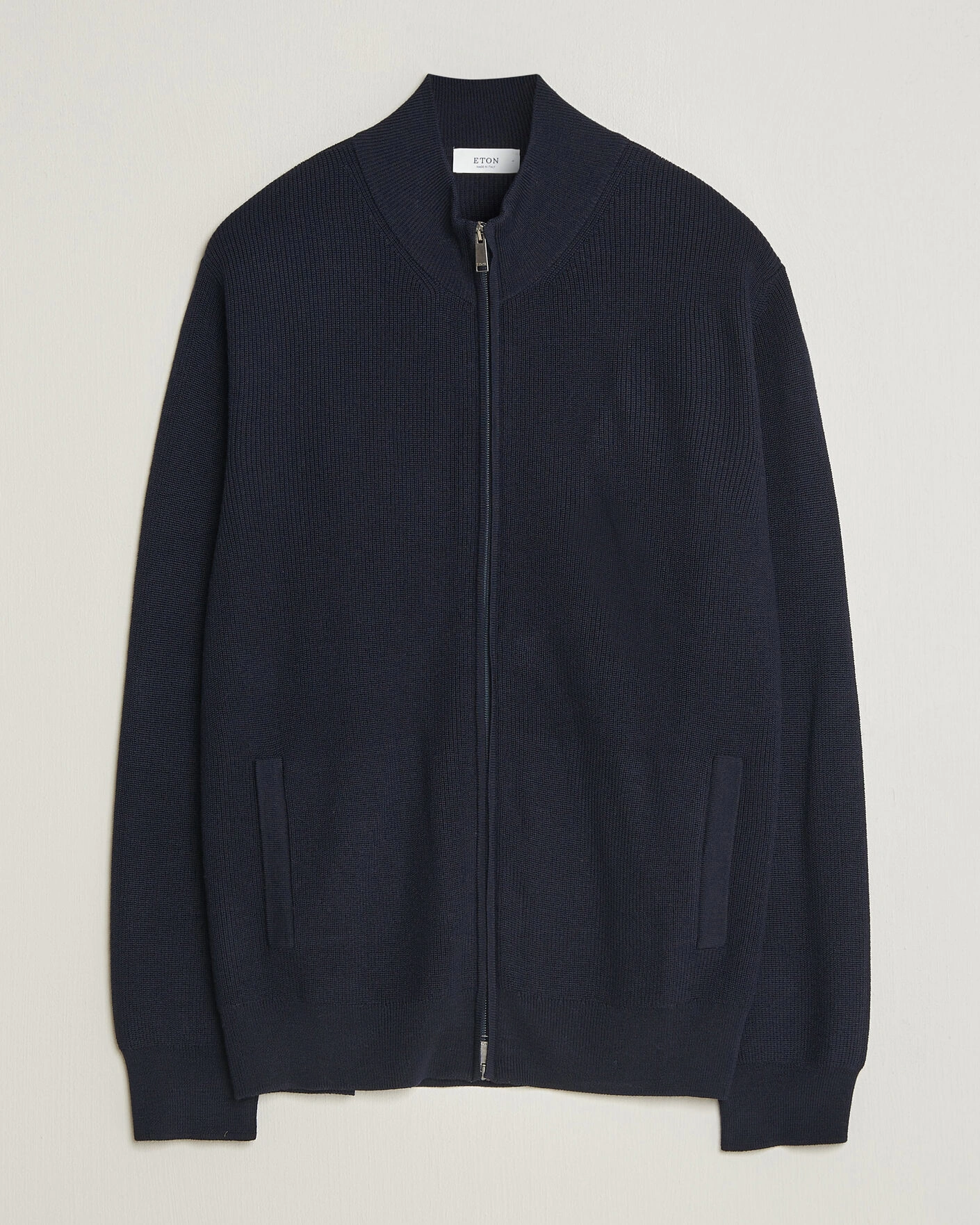 Herr | Tröjor | Eton | Merino Wool Knitted Full Zip Navy Blue