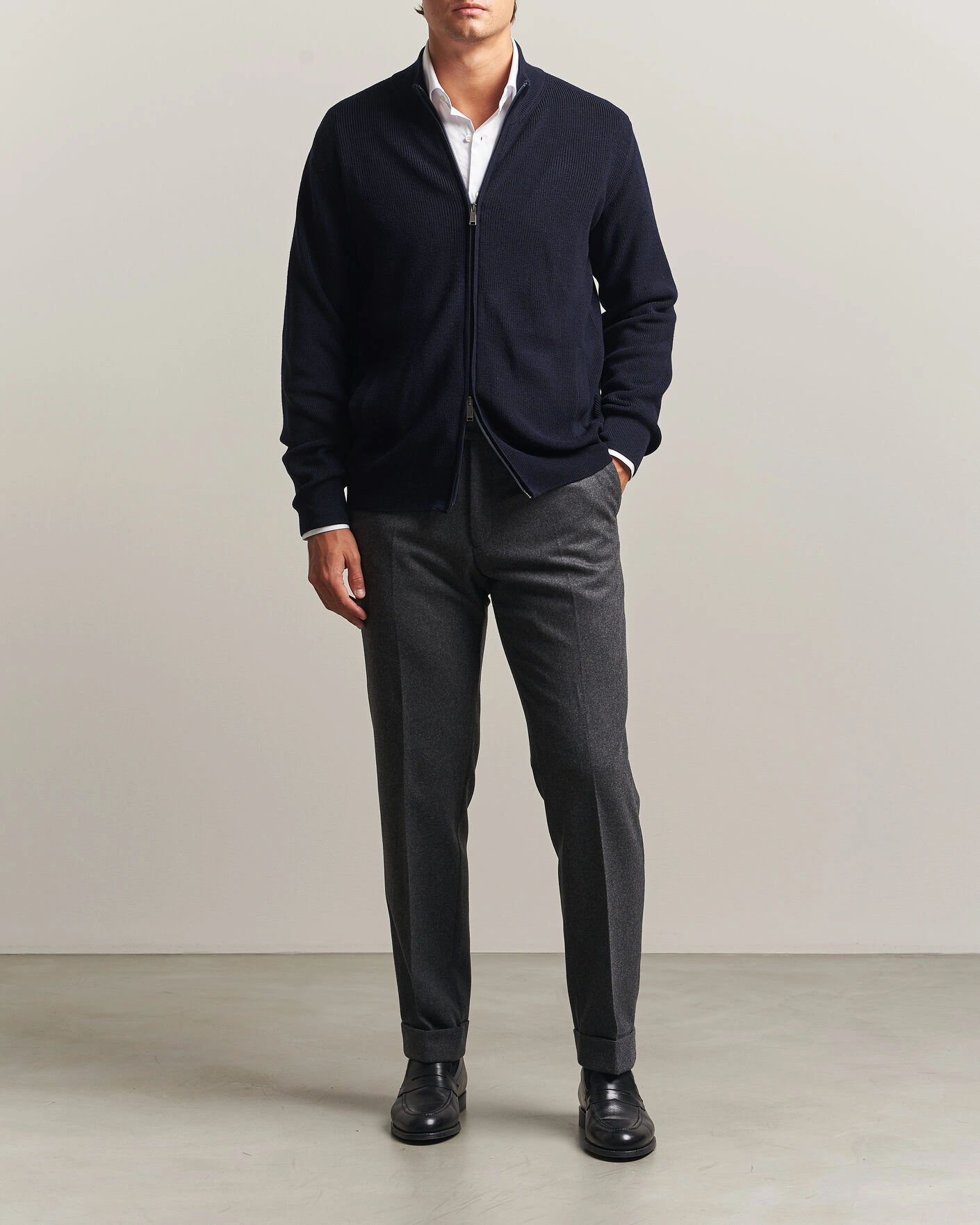 Herr | Tröjor | Eton | Merino Wool Knitted Full Zip Navy Blue