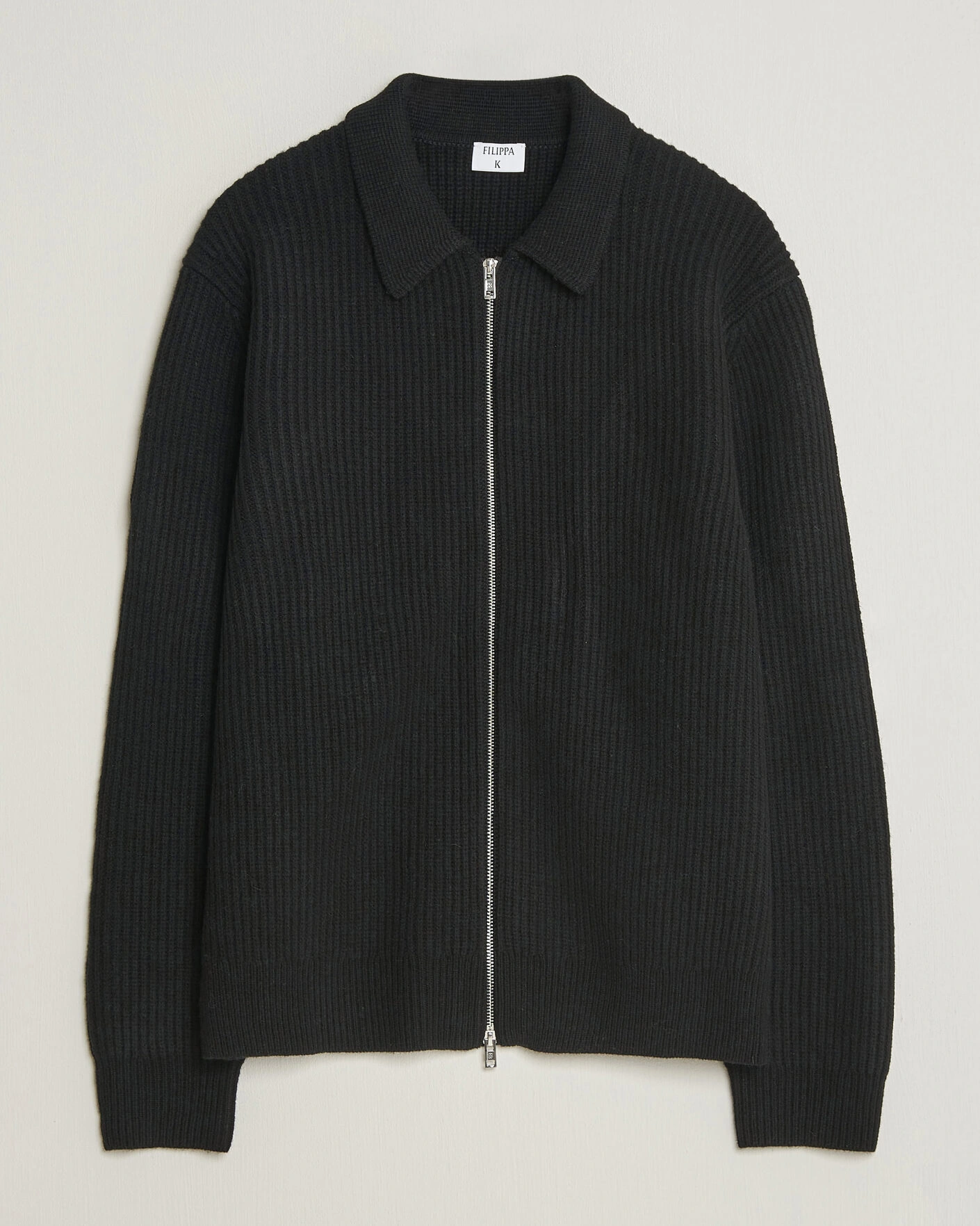 Herr | Tröjor | Filippa K | Ribbed Wool Knitted Full Zip Black