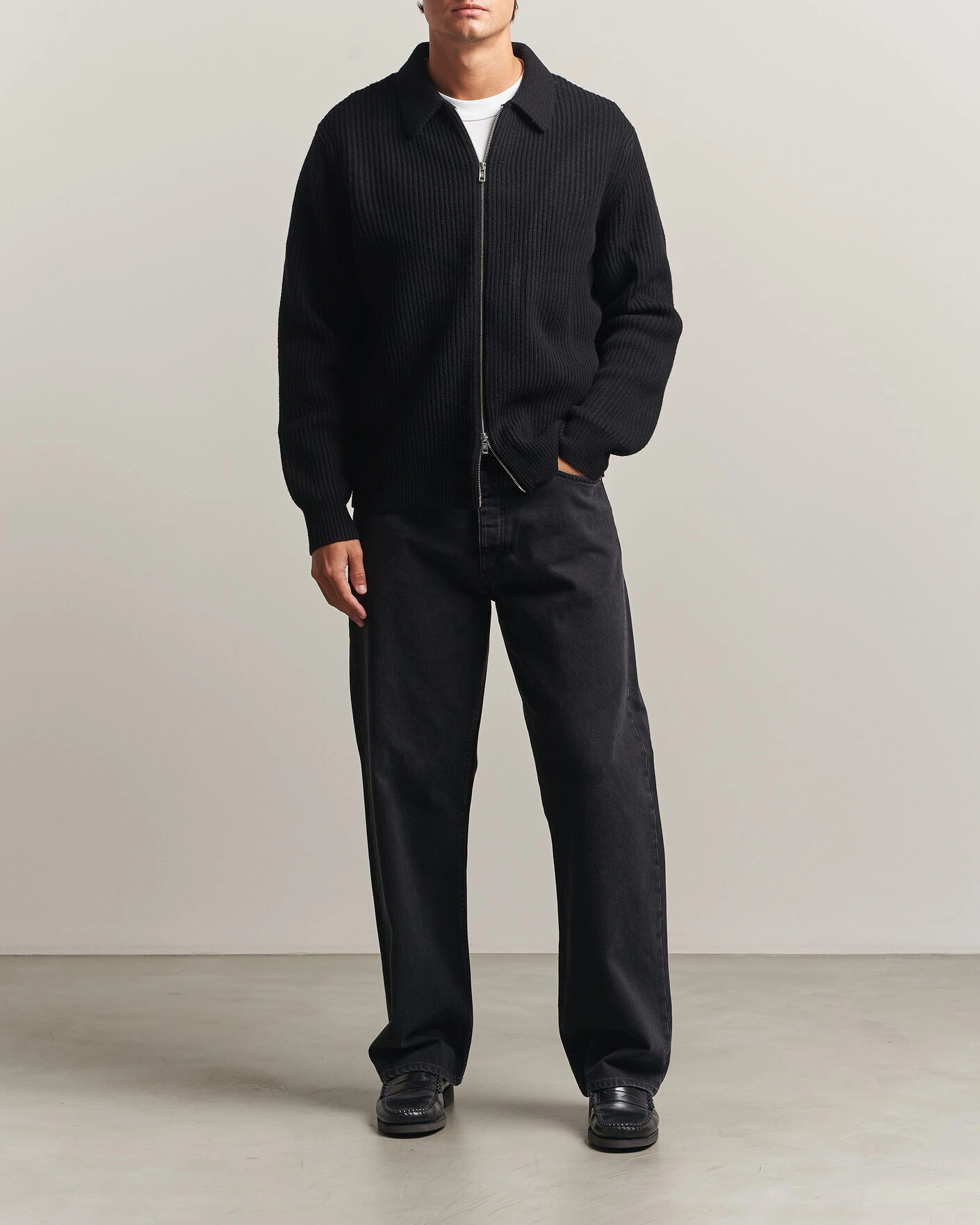 Herr | Tröjor | Filippa K | Ribbed Wool Knitted Full Zip Black