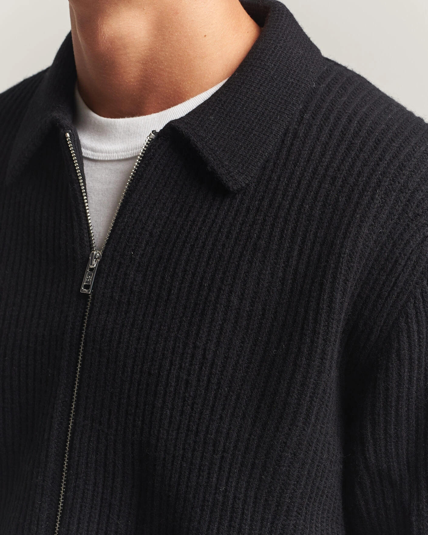 Herr | Tröjor | Filippa K | Ribbed Wool Knitted Full Zip Black