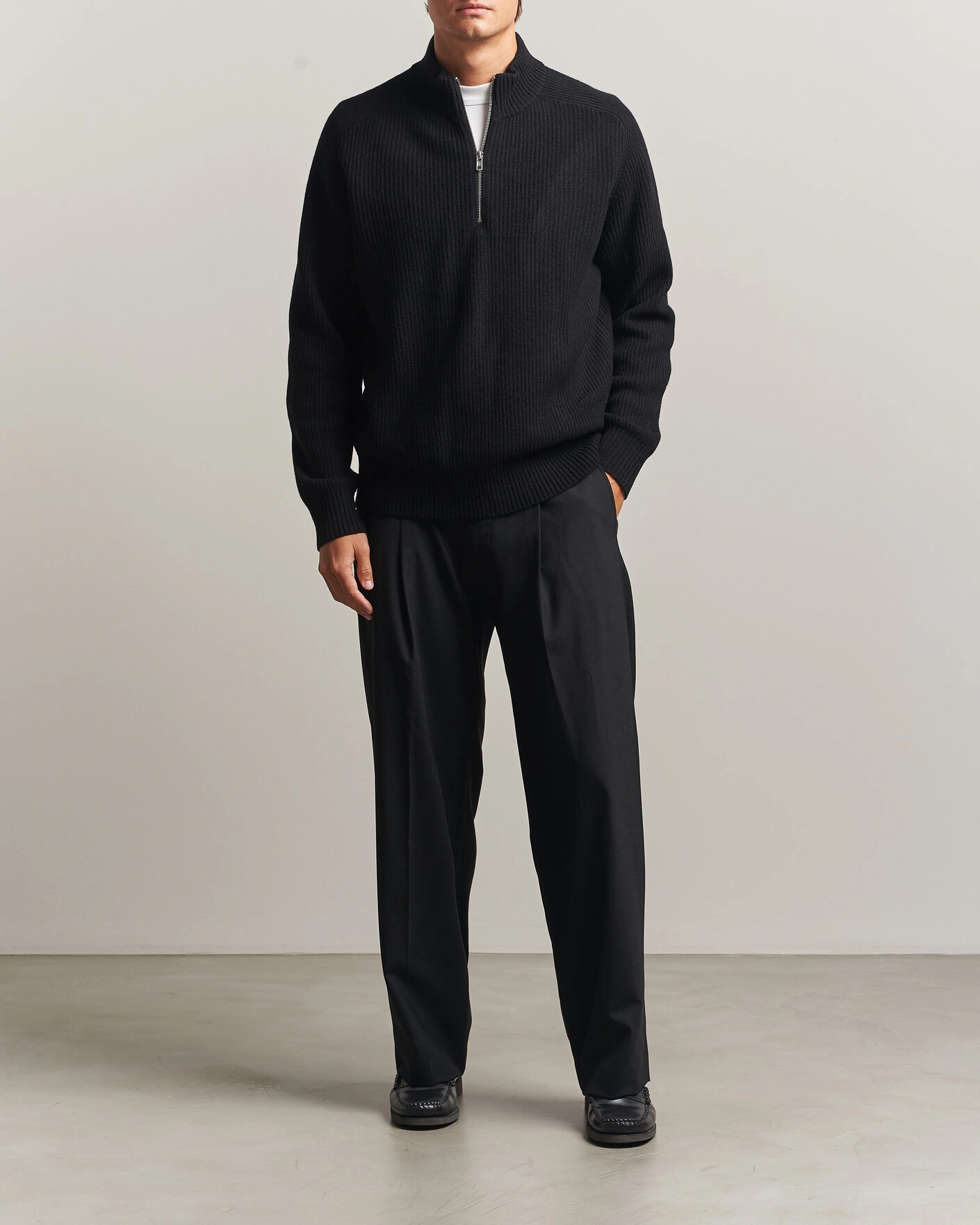 Herr | Tröjor | Filippa K | Ribbed Wool Knitted Half Zip Black