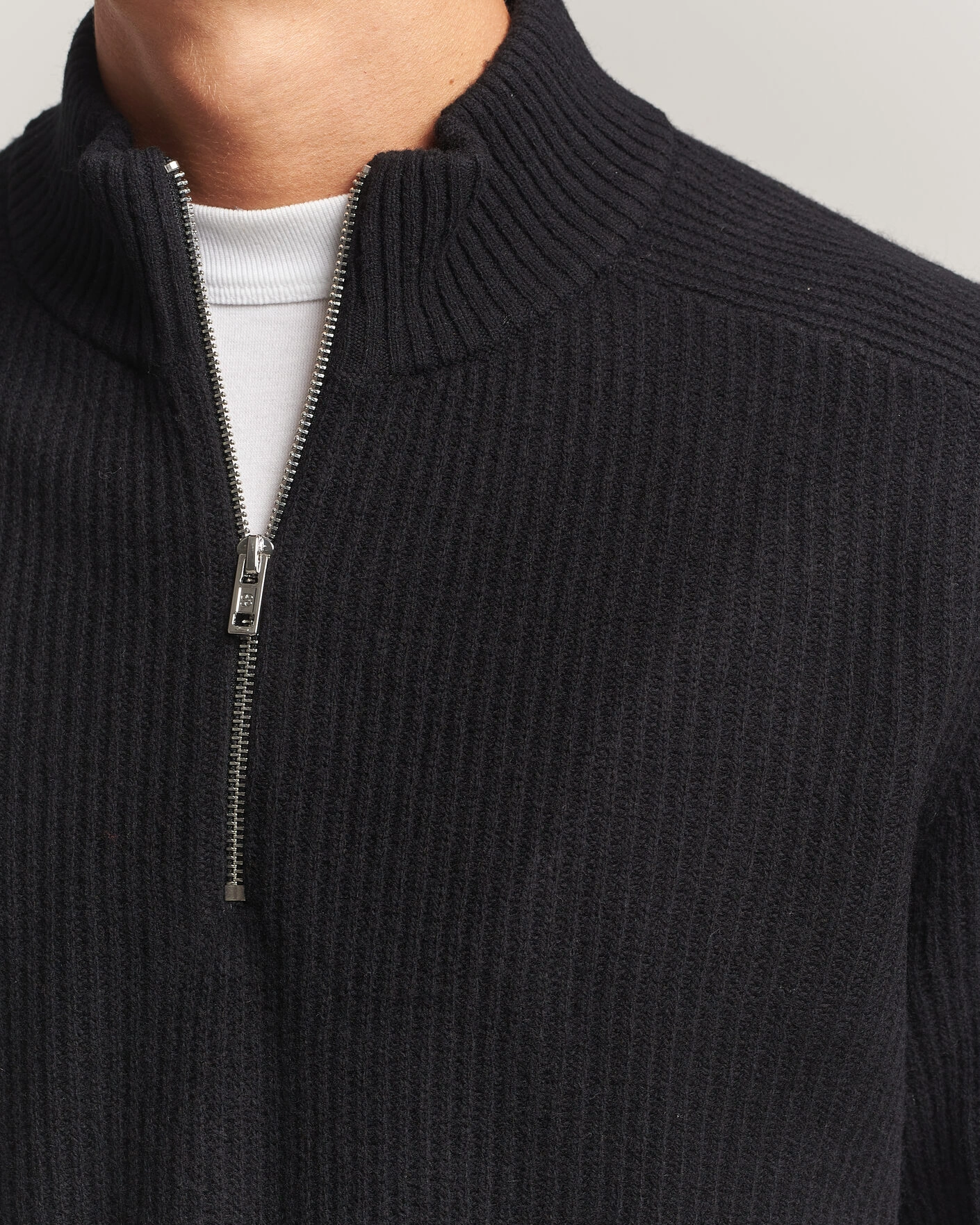 Herr | Tröjor | Filippa K | Ribbed Wool Knitted Half Zip Black
