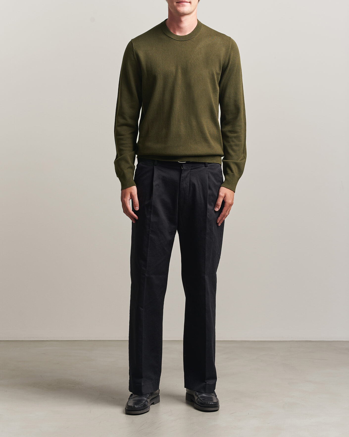 Herr | Tröjor | Filippa K | Cotton Merino Knitted Sweater Dark Moss Green