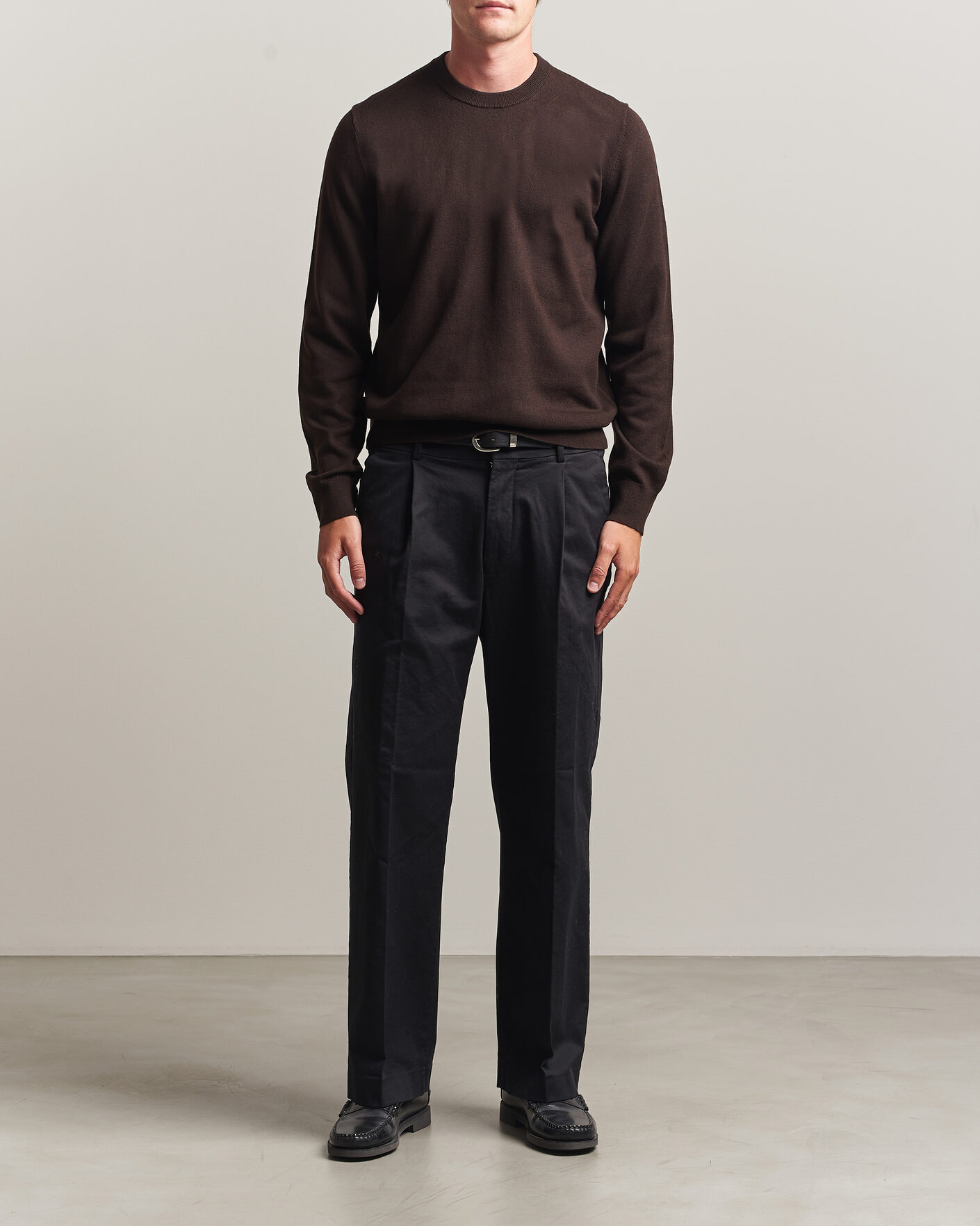 Herr | Tröjor | Filippa K | Cotton Merino Knitted Sweater Dark Chocolate