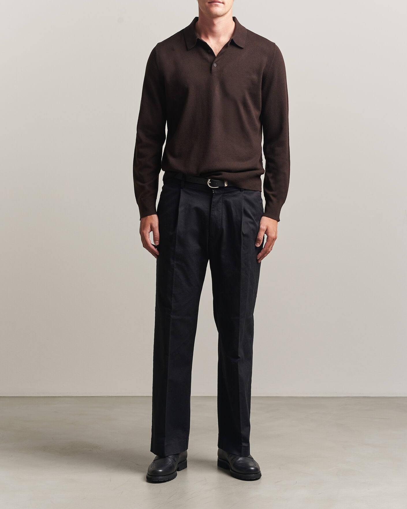 Herr | Tröjor | Filippa K | Knitted Polo Shirt Dark Chocolate