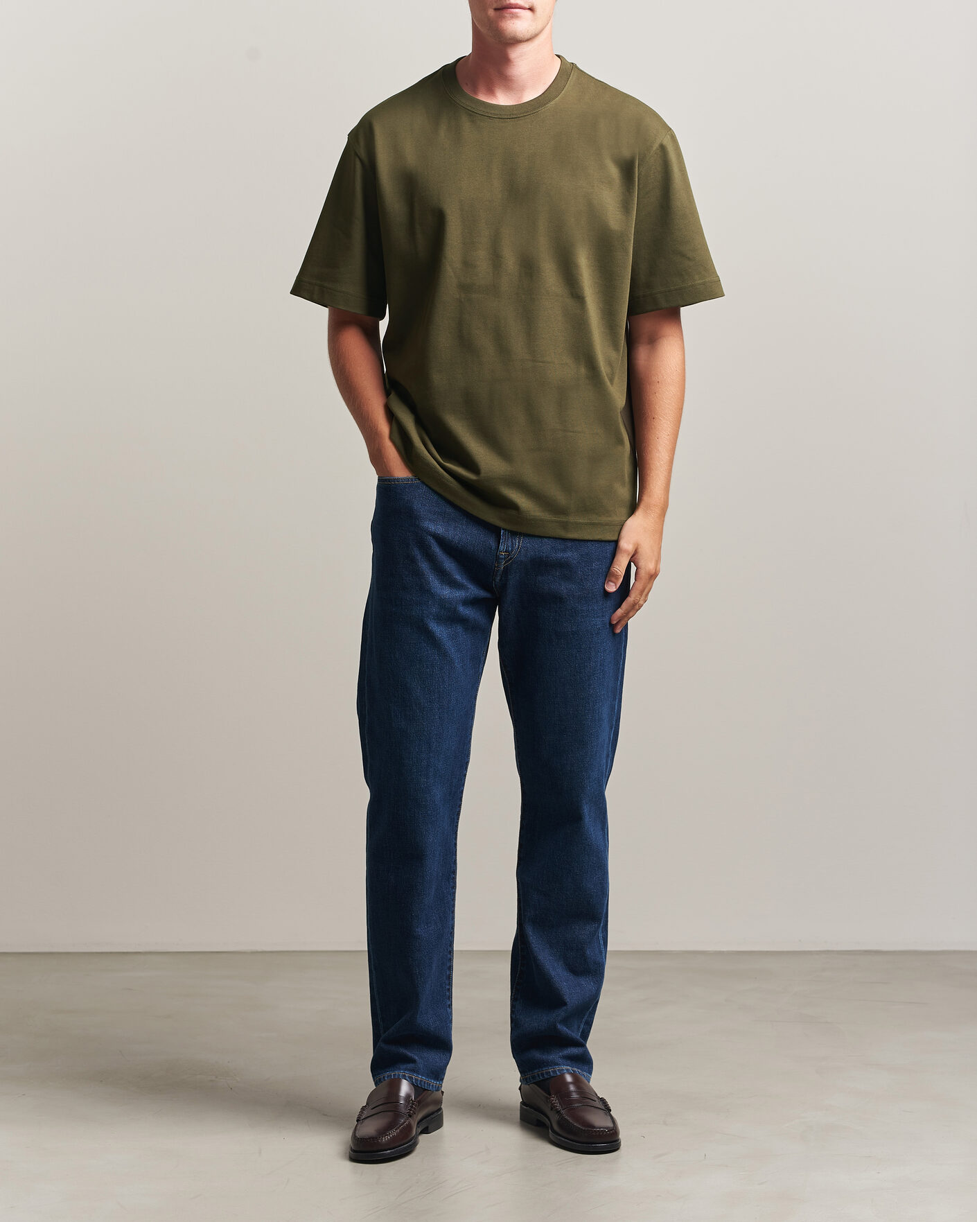 Herr | T-Shirts | Filippa K | Heavy Cotton Crew Neck T-Shirt Dark Moss Green