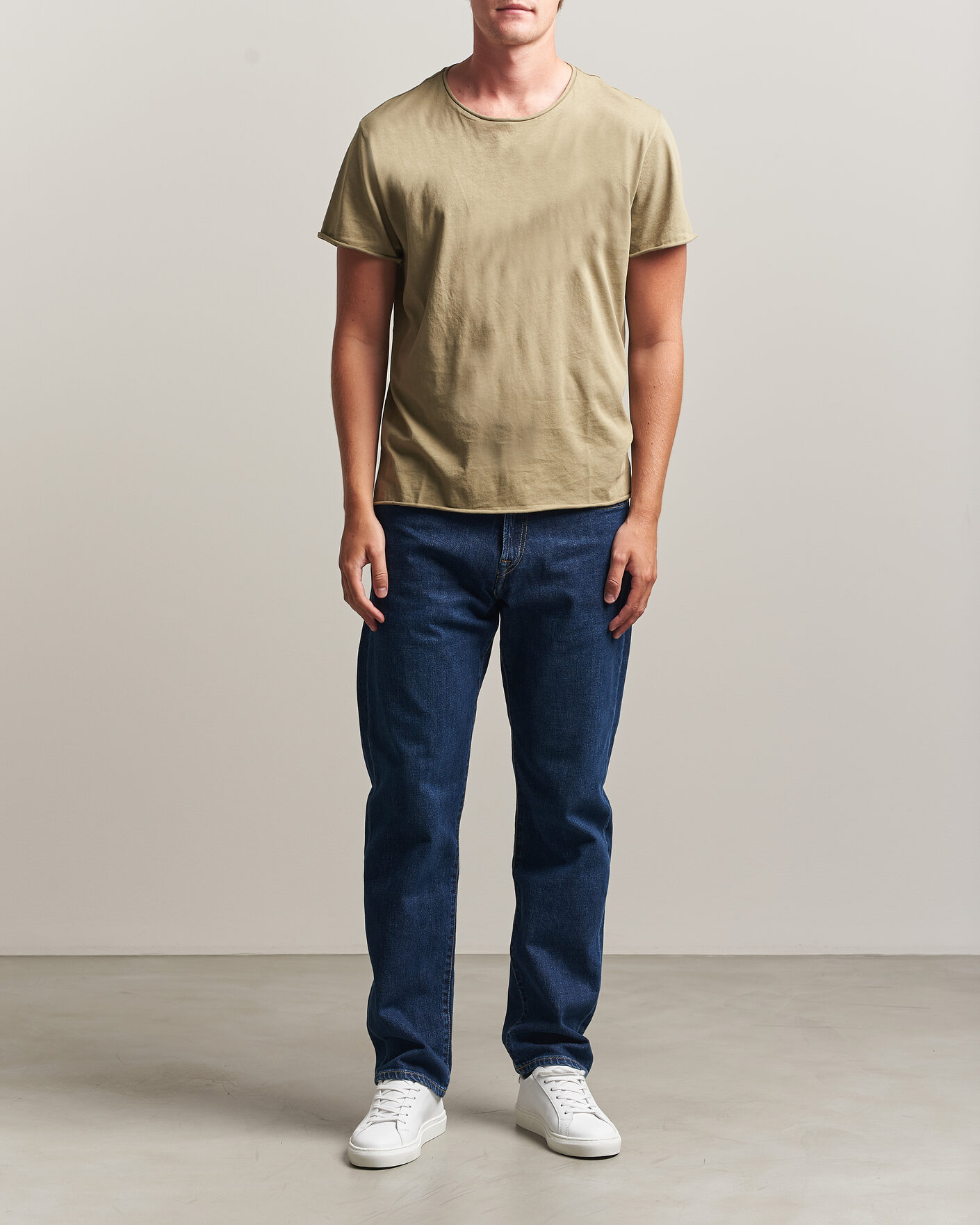 Herr | T-Shirts | Filippa K | Roll Neck Crew Neck T-Shirt Light Olive Green