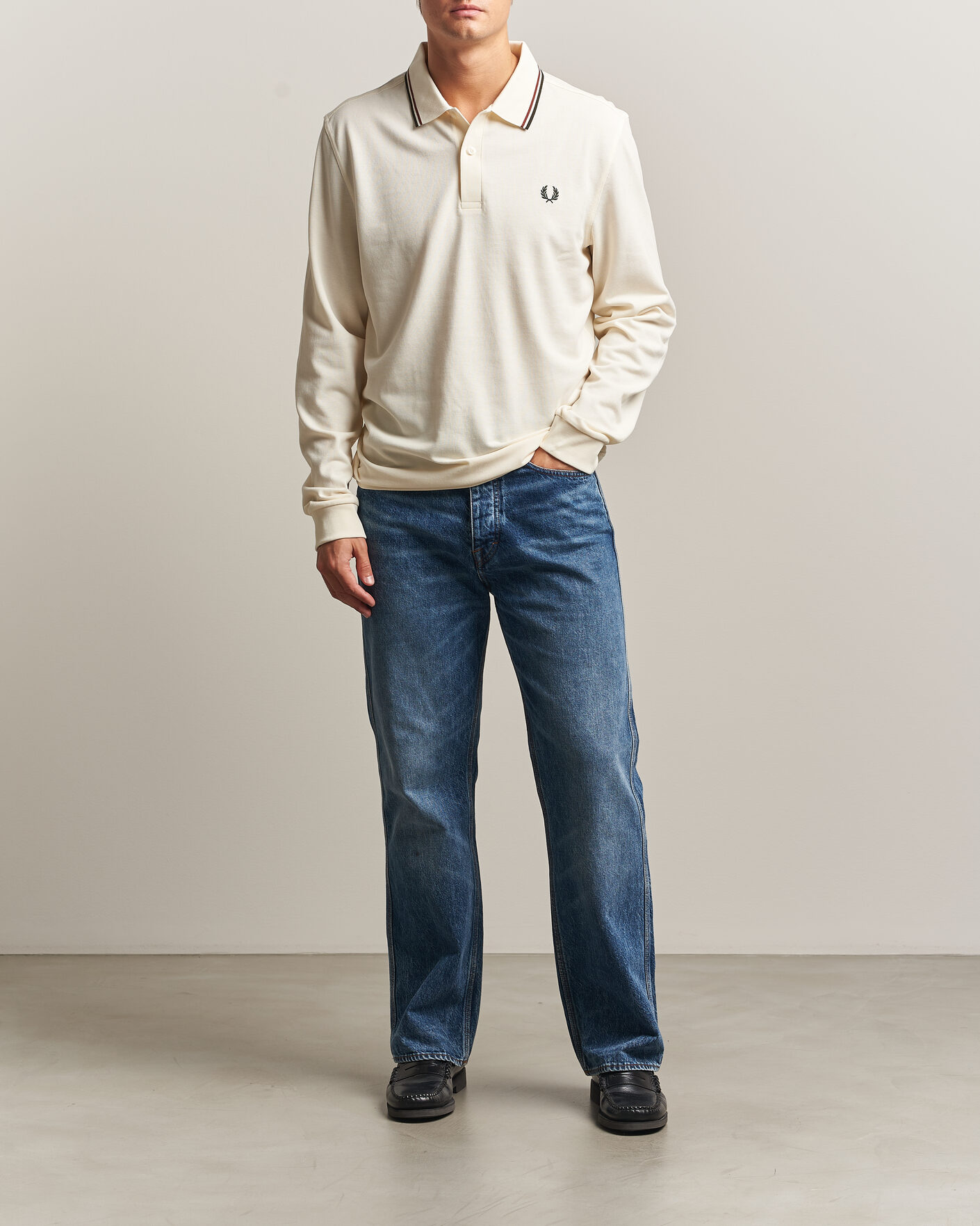 Herr | Pikéer | Fred Perry | Twin Tipped Long Sleeve Polo Shirt Ecru
