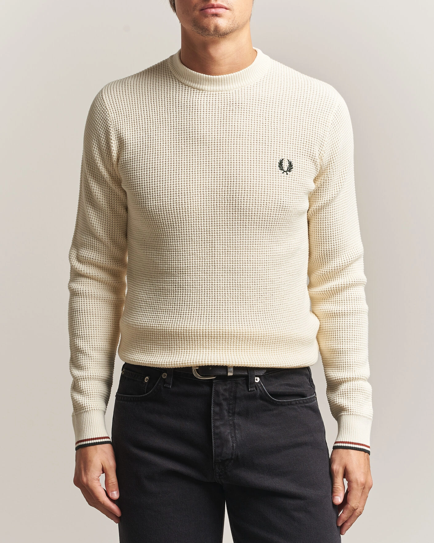 Herr | Tröjor | Fred Perry | Waffle Stitch Jumper Ecru