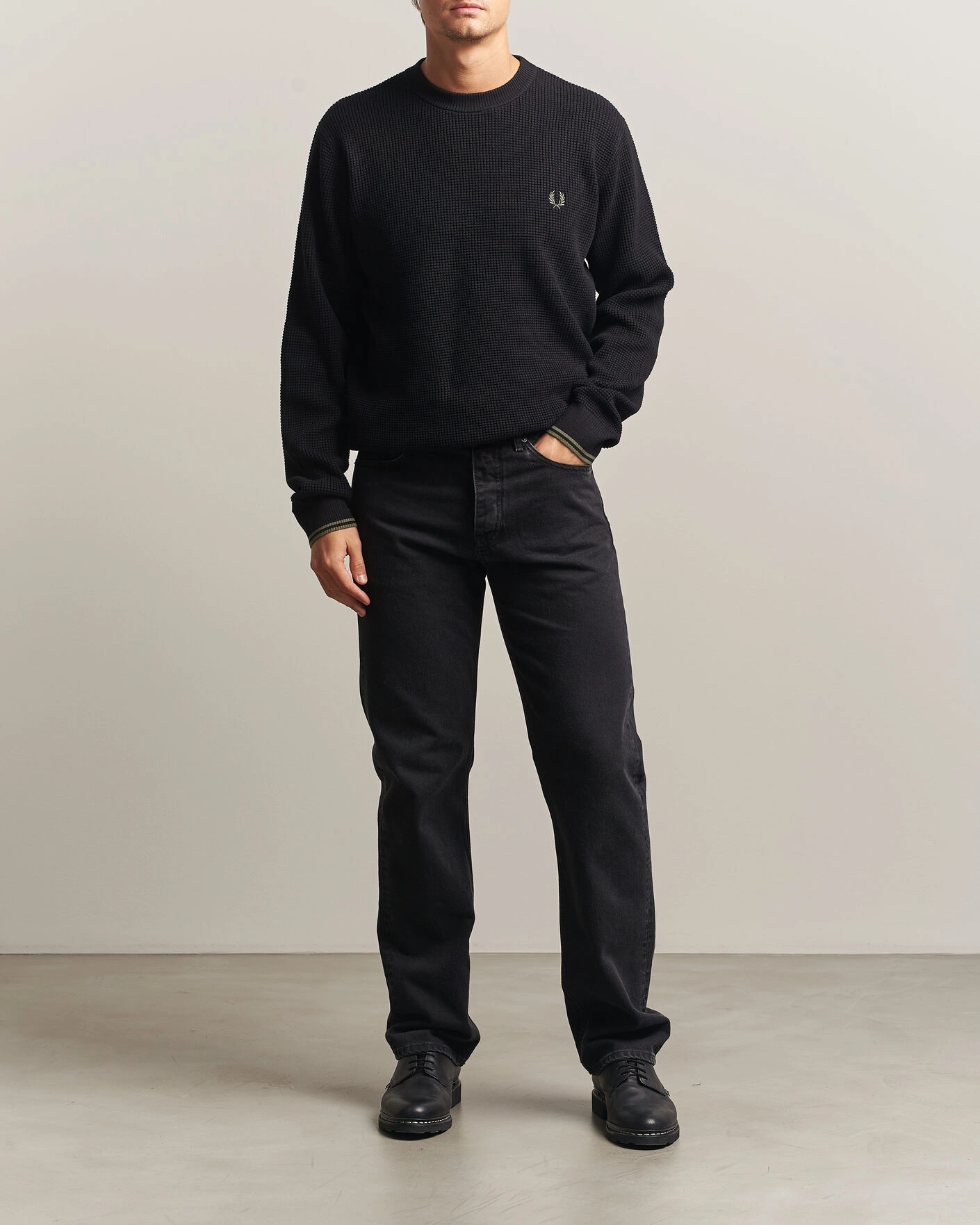 Herr | Tröjor | Fred Perry | Waffle Stitch Jumper Black