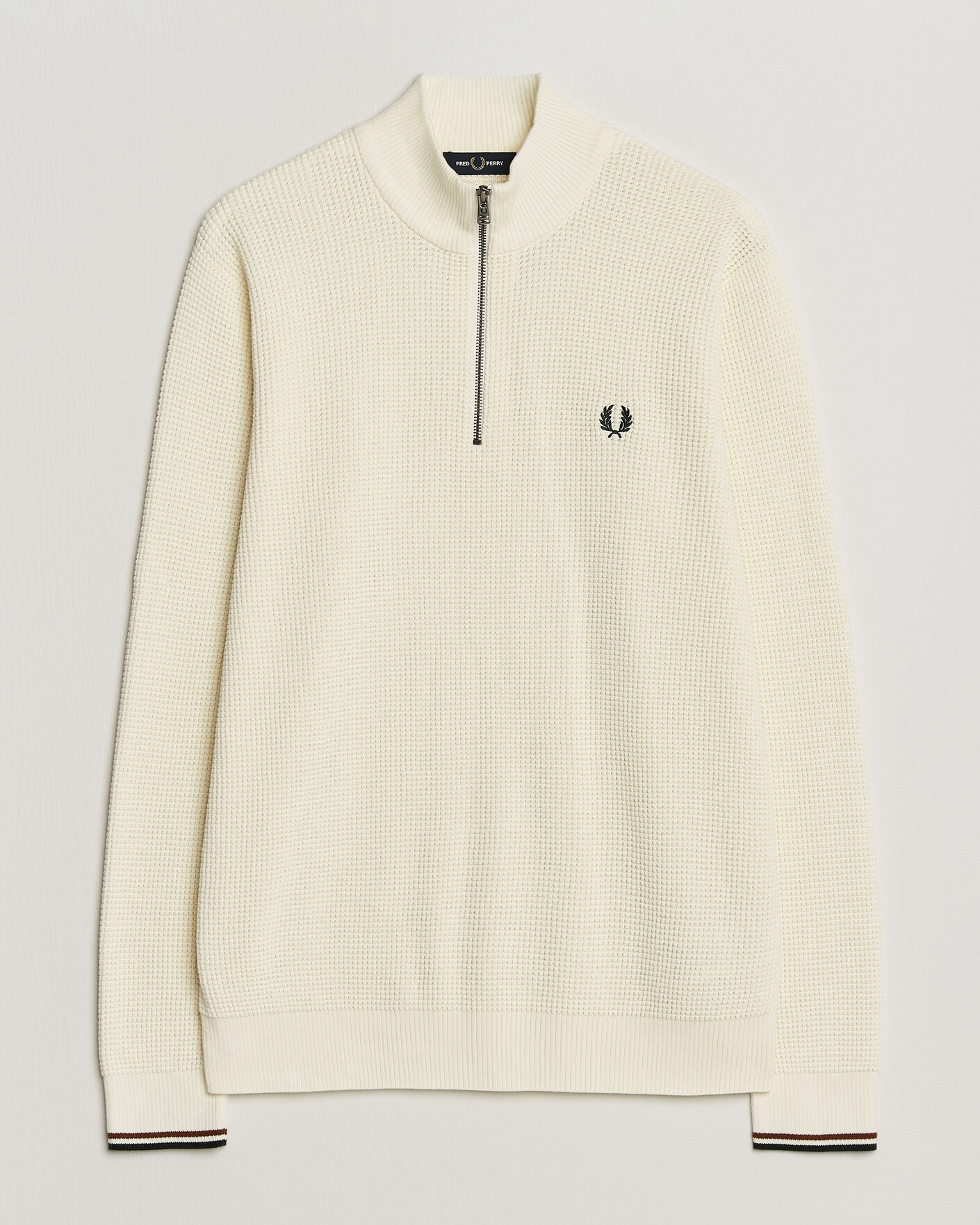 Herr | Tröjor | Fred Perry | Waffle Stitch Half Zip Ecru