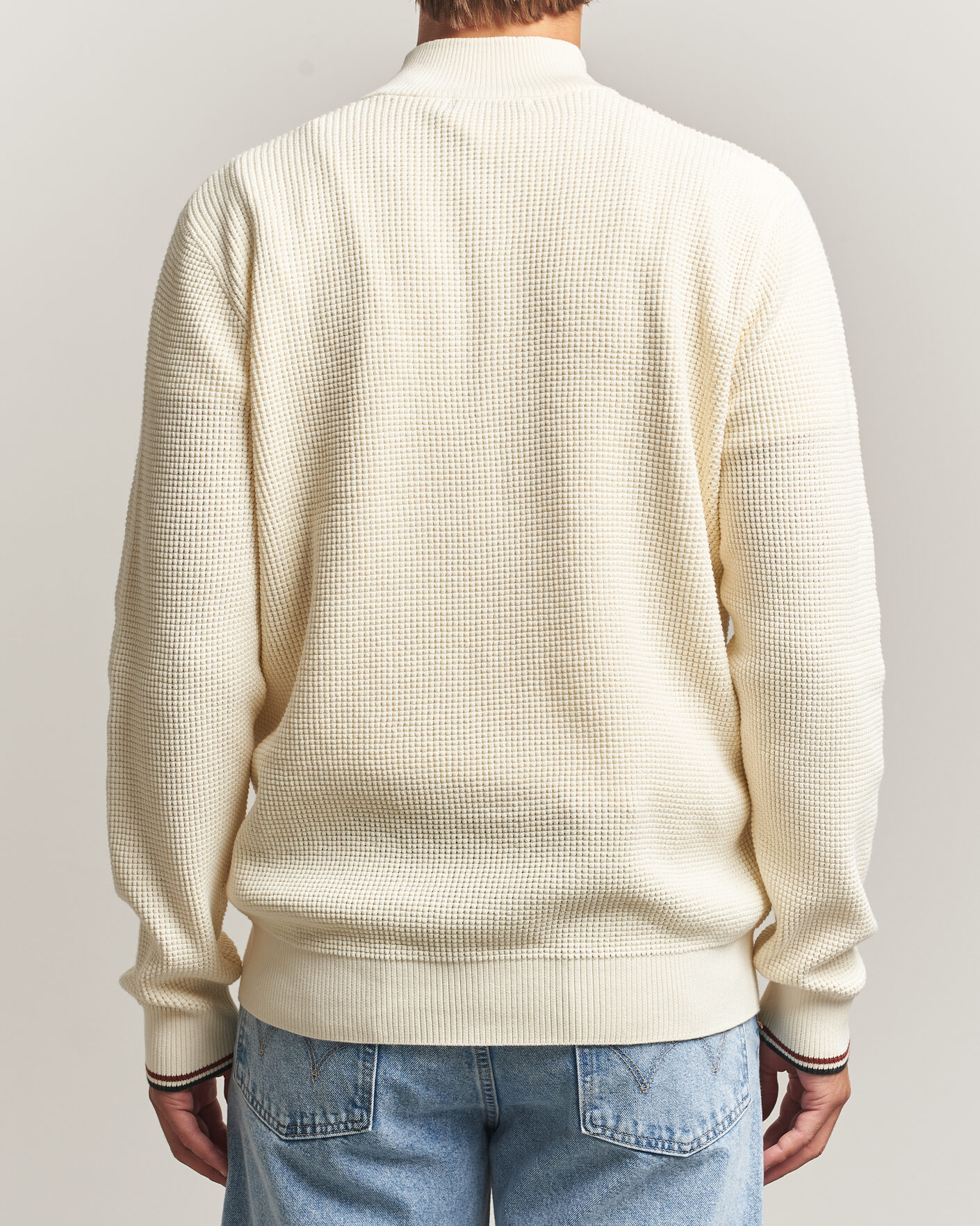 Herr | Tröjor | Fred Perry | Waffle Stitch Half Zip Ecru