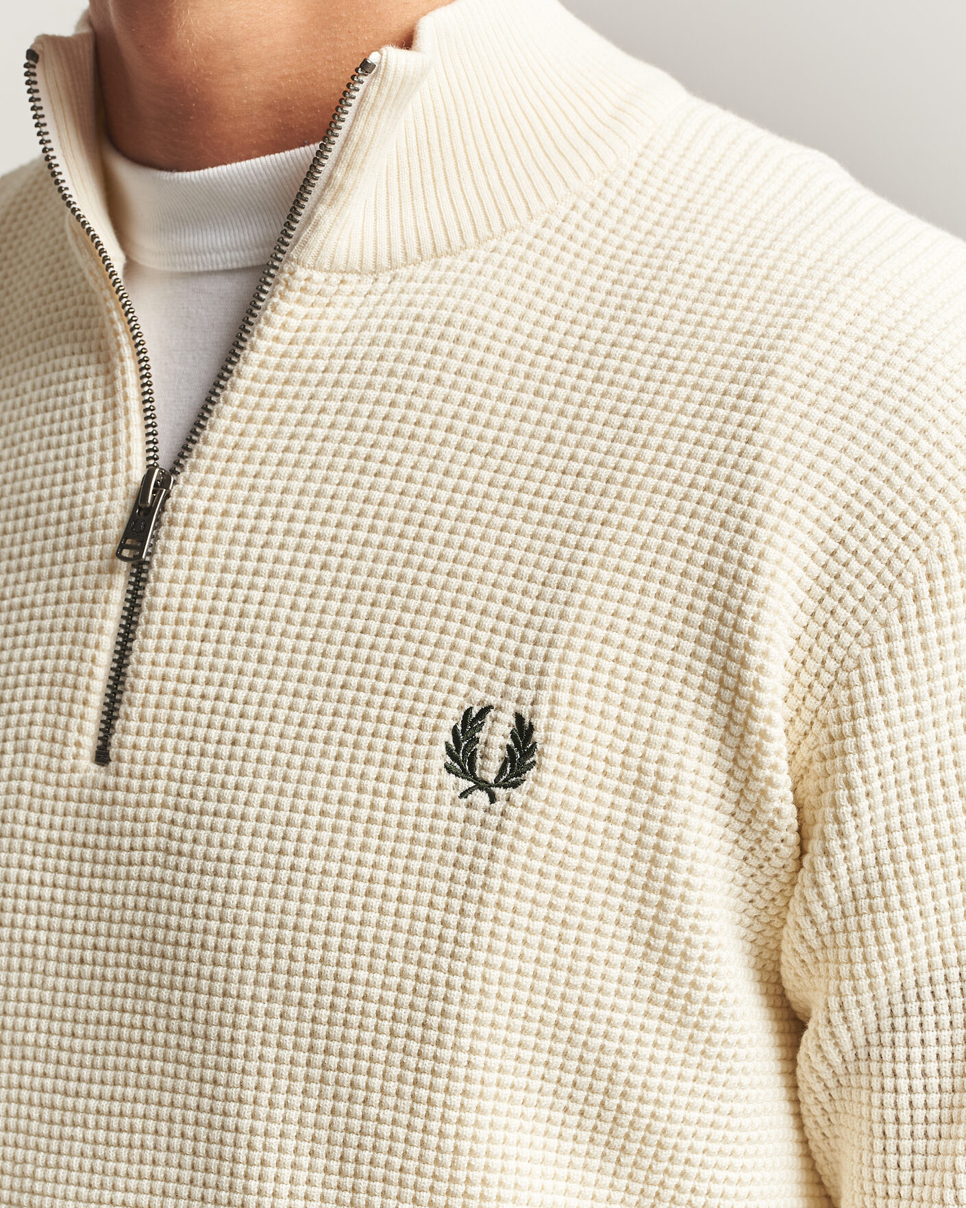 Herr | Tröjor | Fred Perry | Waffle Stitch Half Zip Ecru