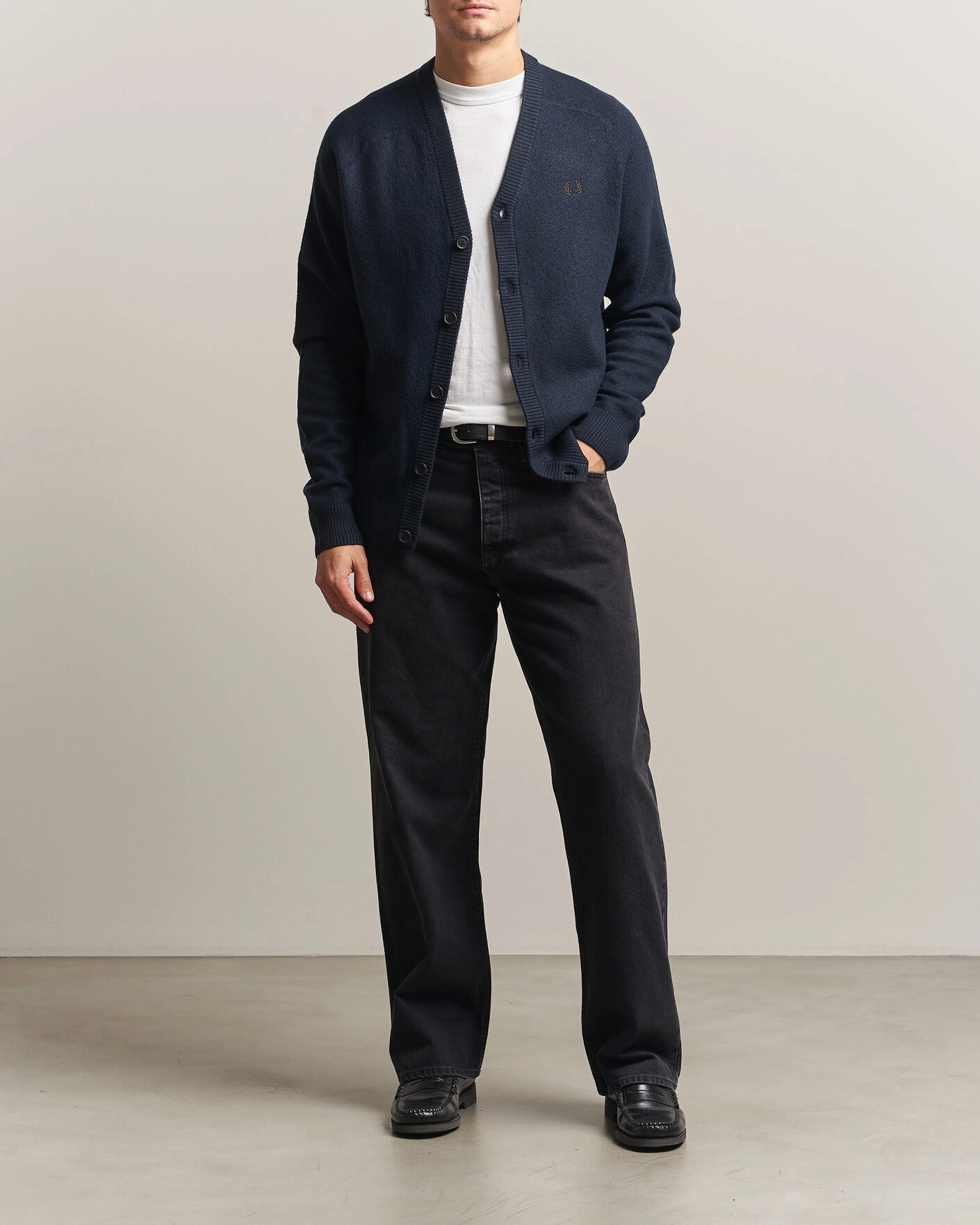 Herr | Tröjor | Fred Perry | Wool Saddle Sleeve Cardigan Navy