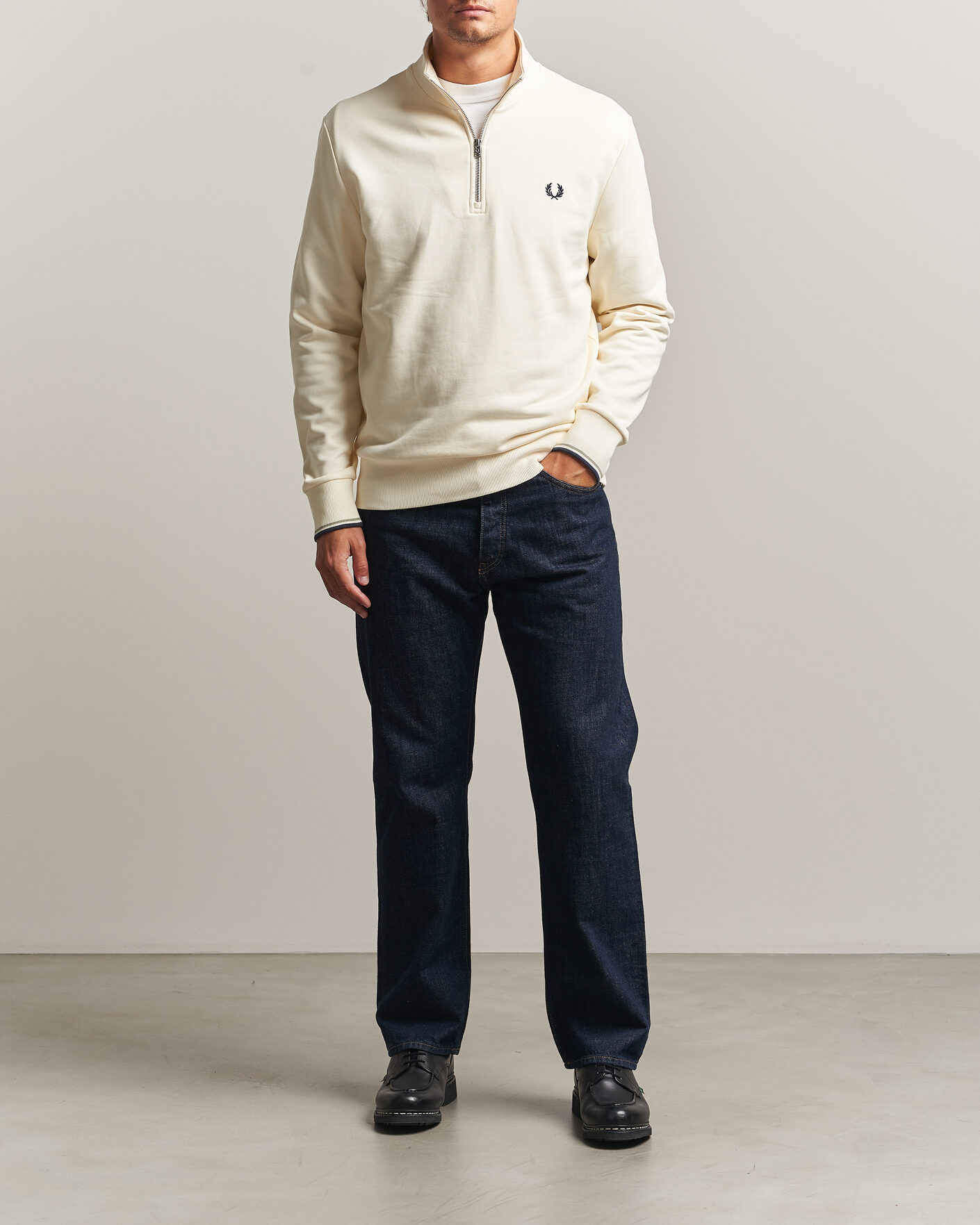 Herr | Tröjor | Fred Perry | Half Zip Sweatshirt Ecru