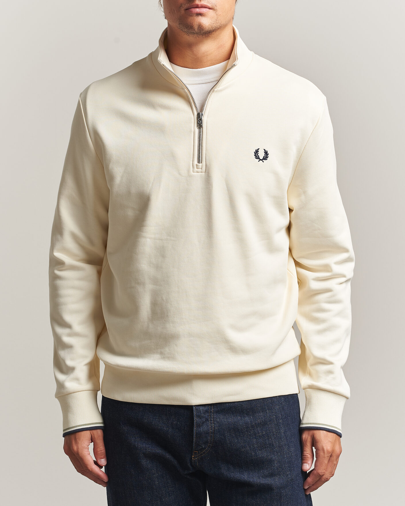 Herr | Tröjor | Fred Perry | Half Zip Sweatshirt Ecru