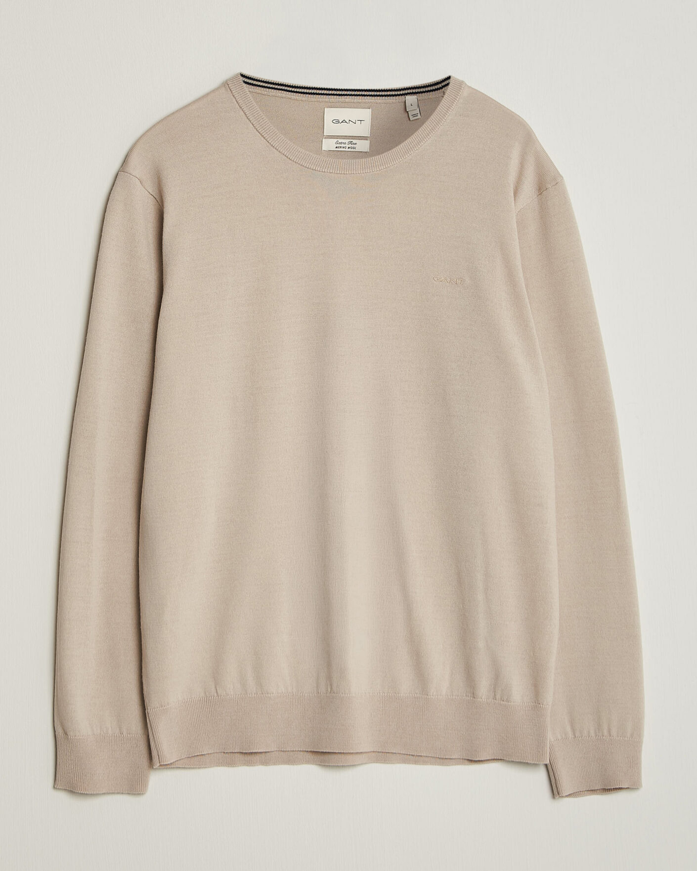 Herr | Tröjor | Gant | Extrafine Merino Knitted Crew Neck Clay Beige