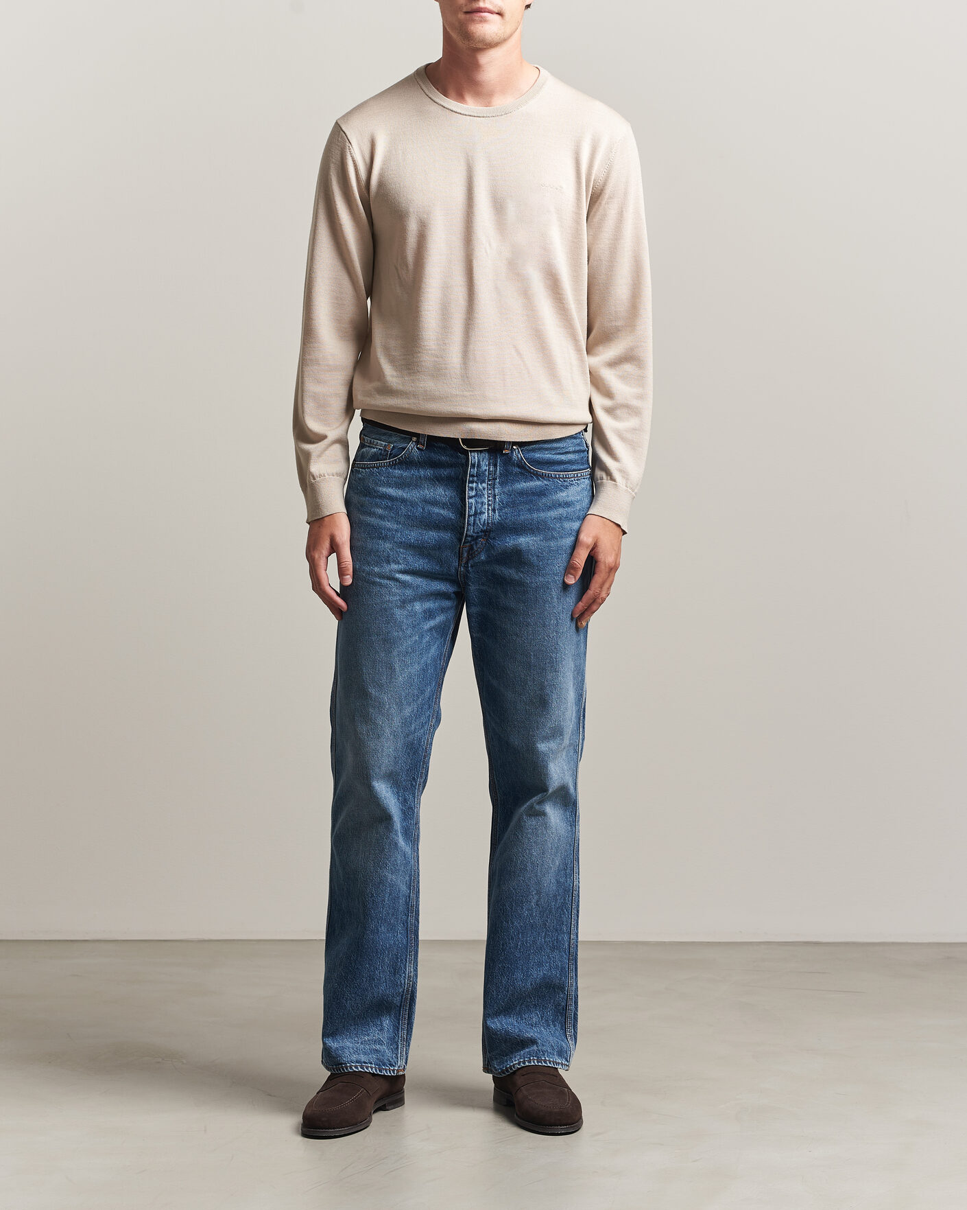 Herr | Tröjor | Gant | Extrafine Merino Knitted Crew Neck Clay Beige