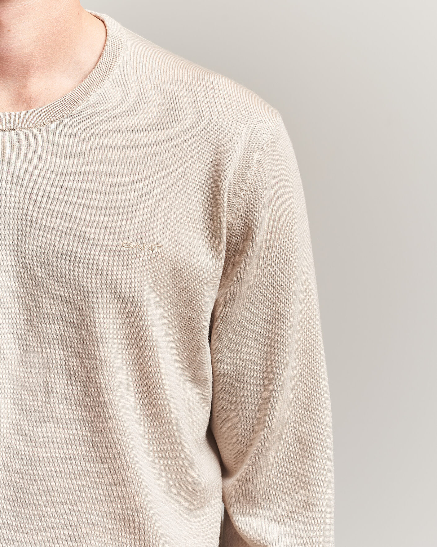 Herr | Tröjor | Gant | Extrafine Merino Knitted Crew Neck Clay Beige