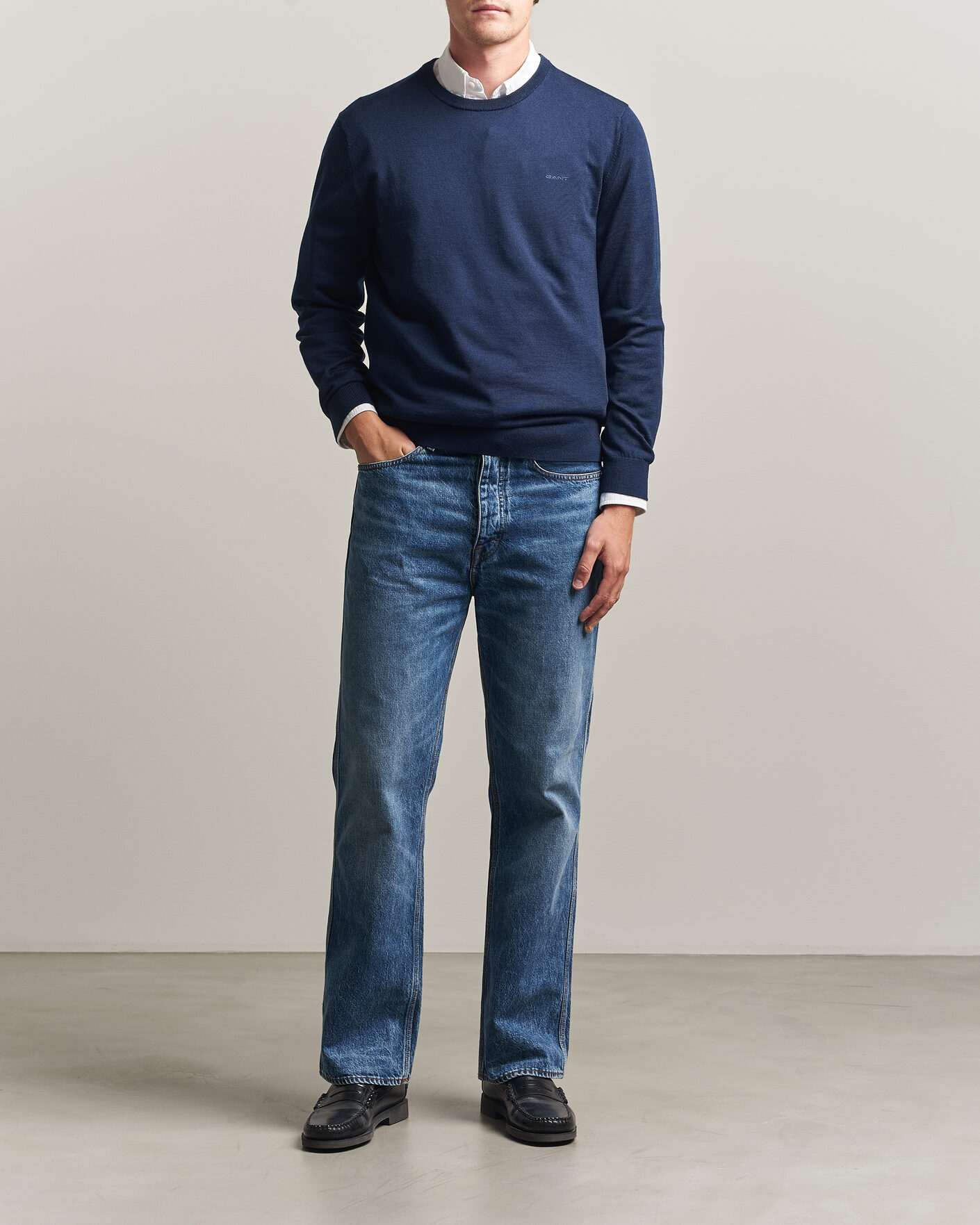 Herr | Tröjor | Gant | Extrafine Merino Knitted Crew Neck Marine