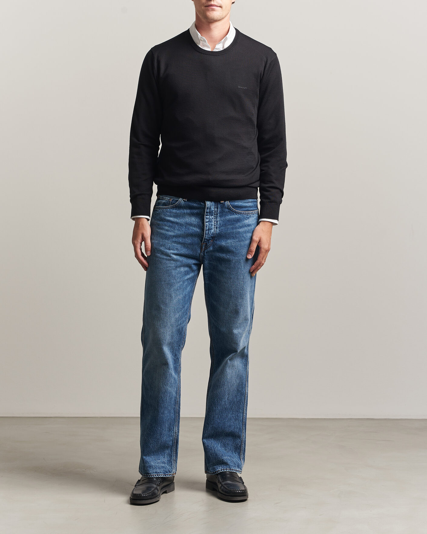Herr | Tröjor | Gant | Extrafine Merino Knitted Crew Neck Black