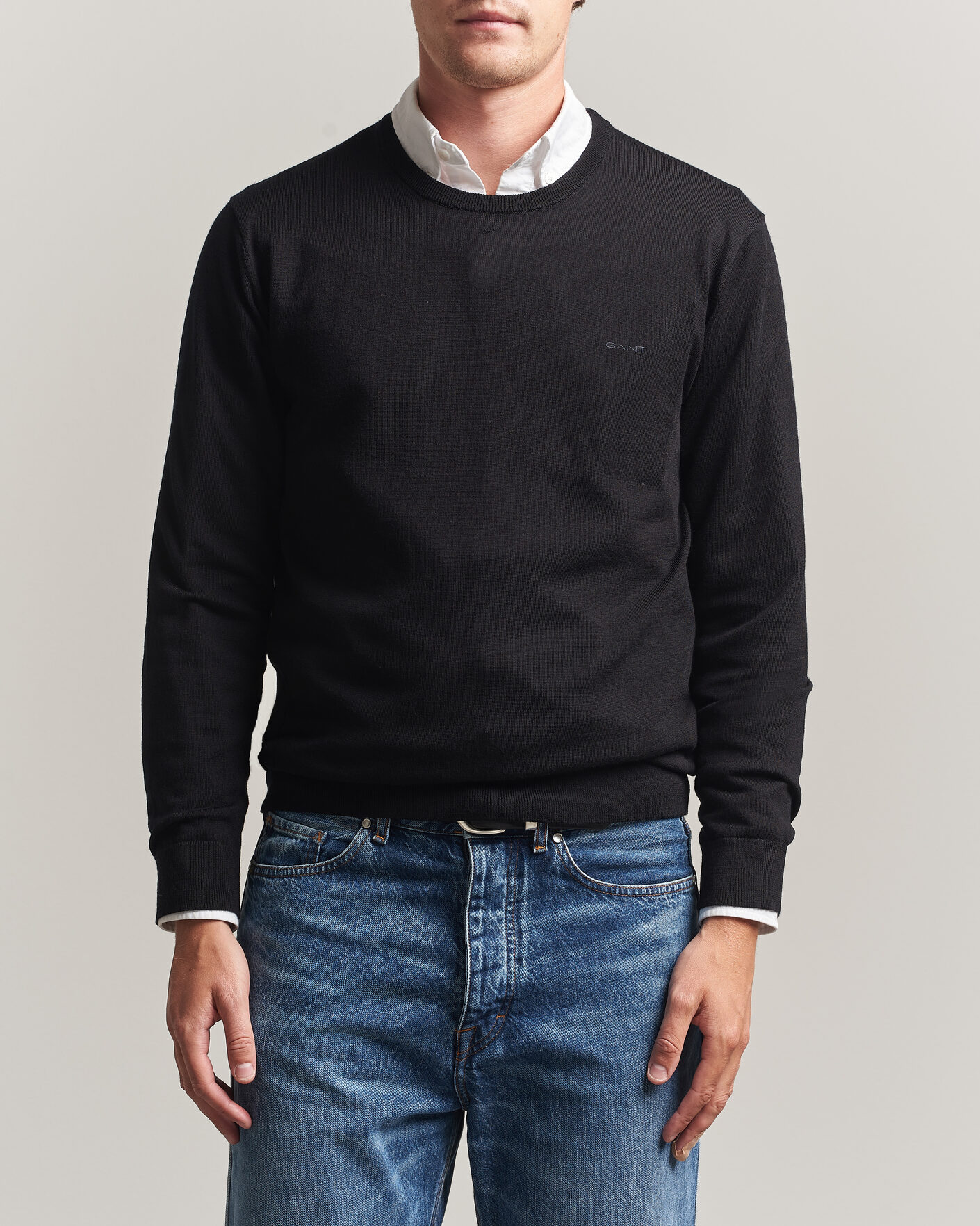 Herr | Tröjor | Gant | Extrafine Merino Knitted Crew Neck Black