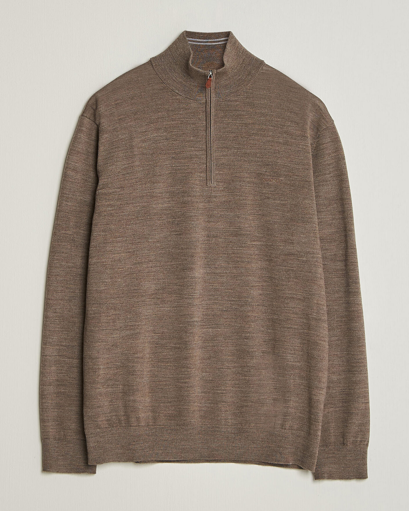 Herr | Tröjor | Gant | Extrafine Merino Knitted Half Zip Dark Hazelnut Melange