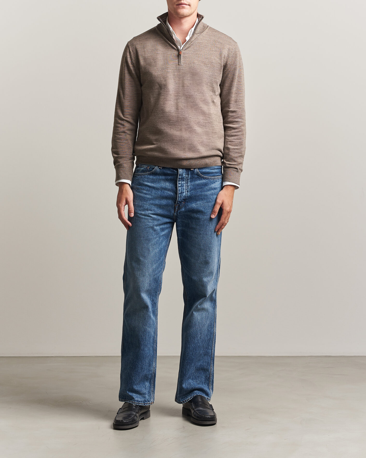 Herr | Tröjor | Gant | Extrafine Merino Knitted Half Zip Dark Hazelnut Melange