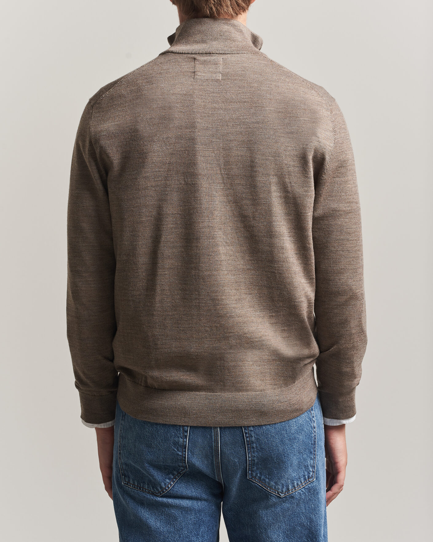 Herr | Tröjor | Gant | Extrafine Merino Knitted Half Zip Dark Hazelnut Melange