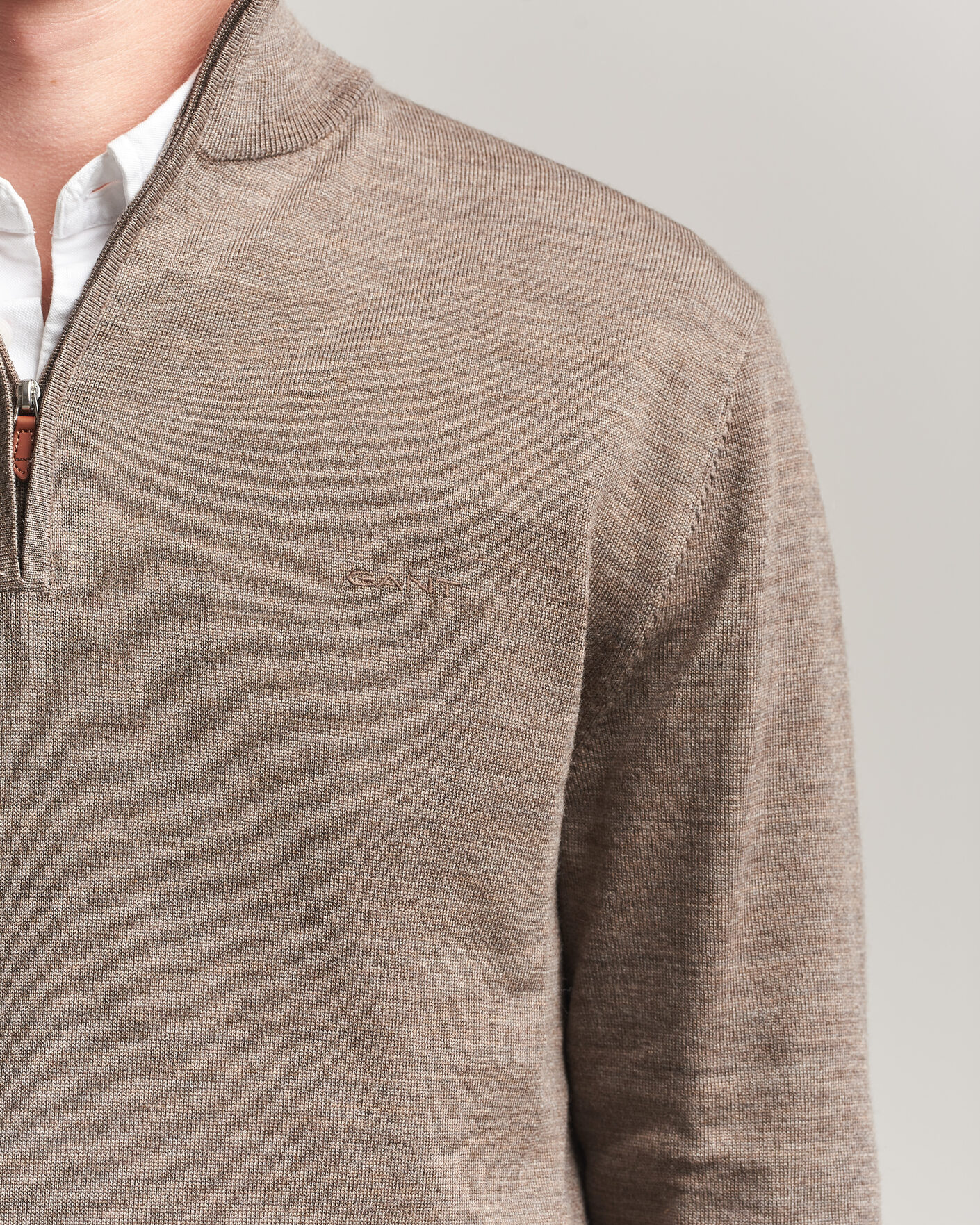 Herr | Tröjor | Gant | Extrafine Merino Knitted Half Zip Dark Hazelnut Melange