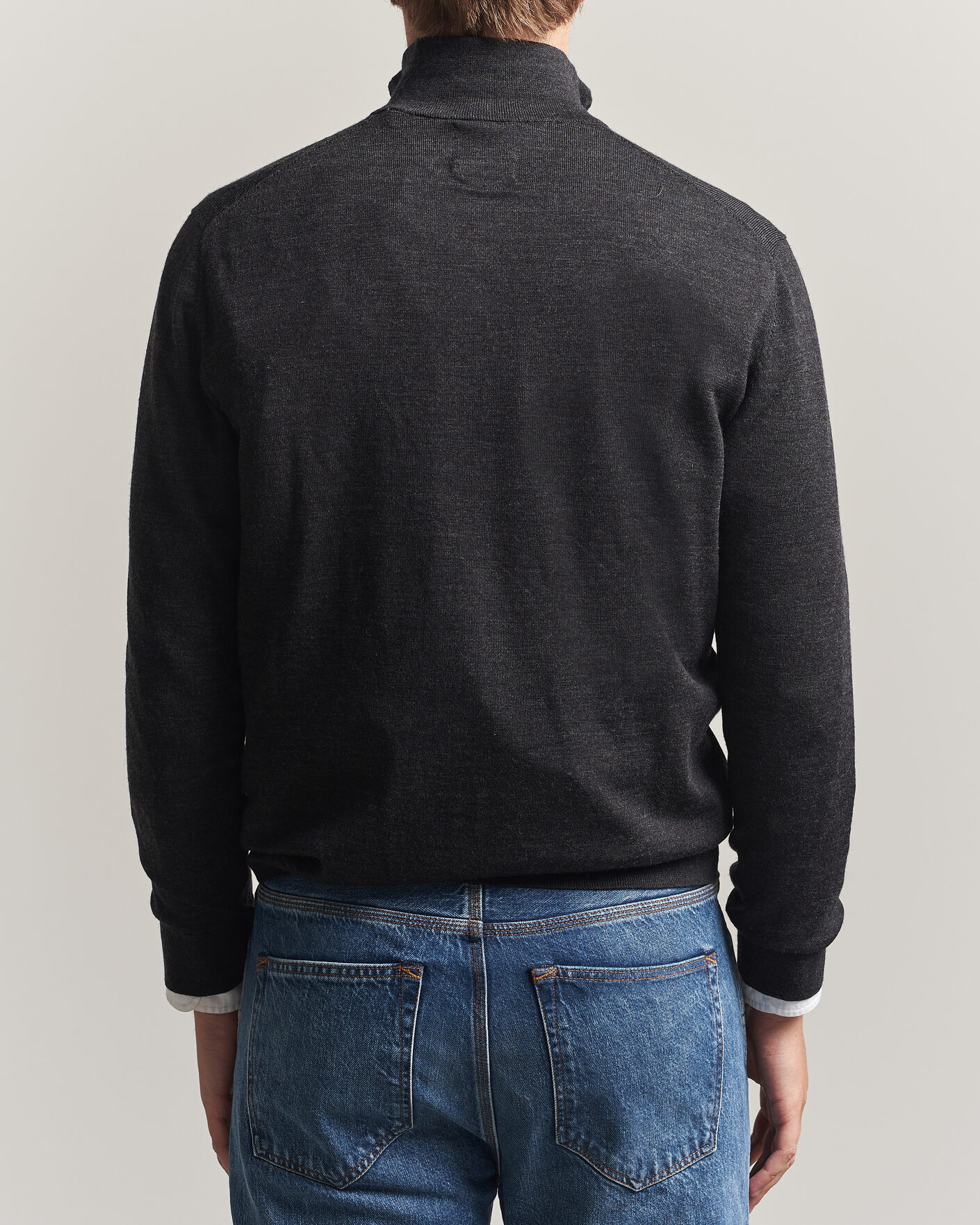 Herr | Tröjor | Gant | Extrafine Merino Knitted Half Zip Dark Charcoal Melange