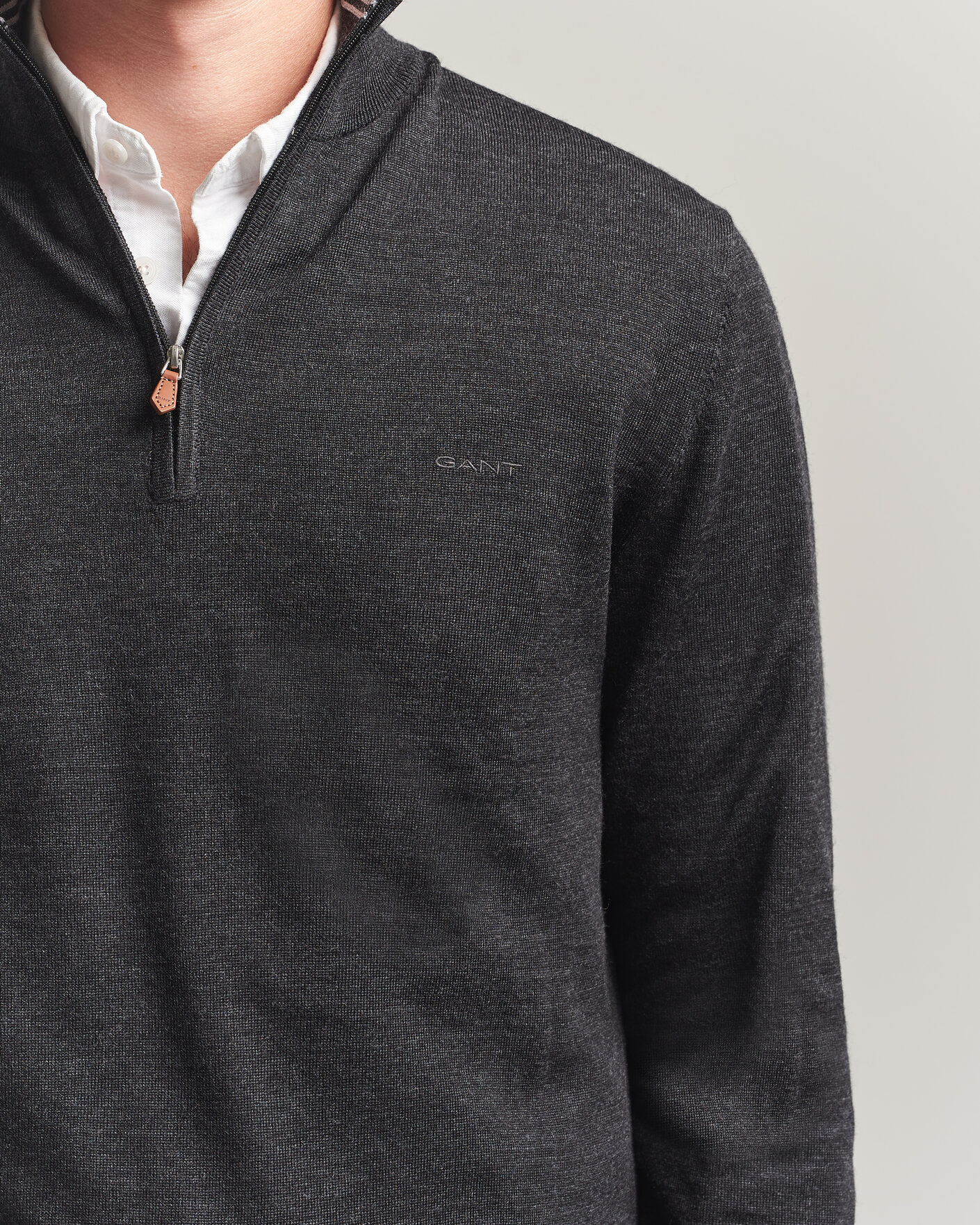 Herr | Tröjor | Gant | Extrafine Merino Knitted Half Zip Dark Charcoal Melange