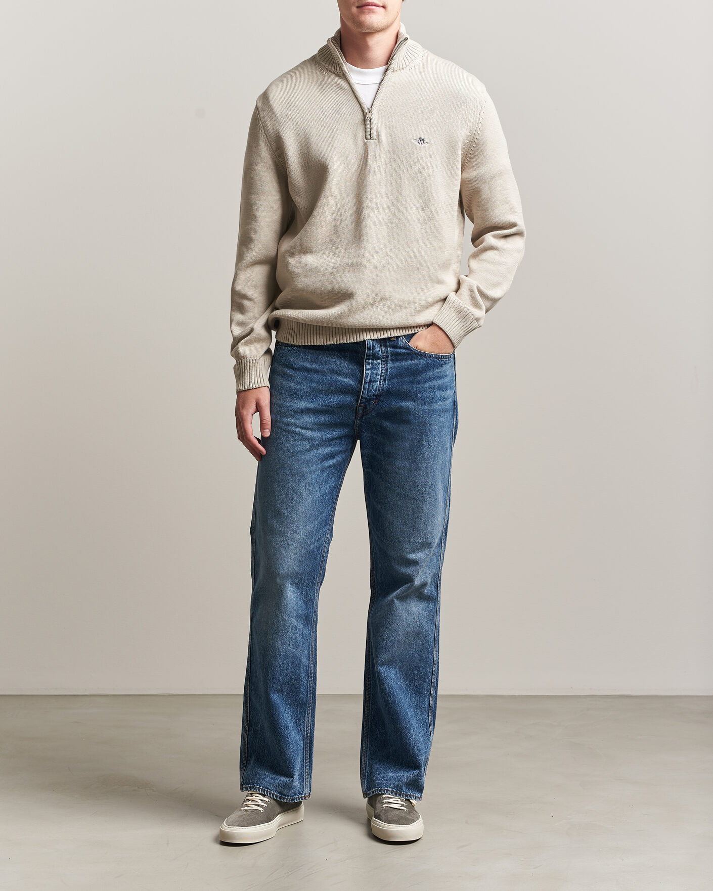 Herr | Tröjor | Gant | Casual Cotton Knitted Half Zip Clay Beige